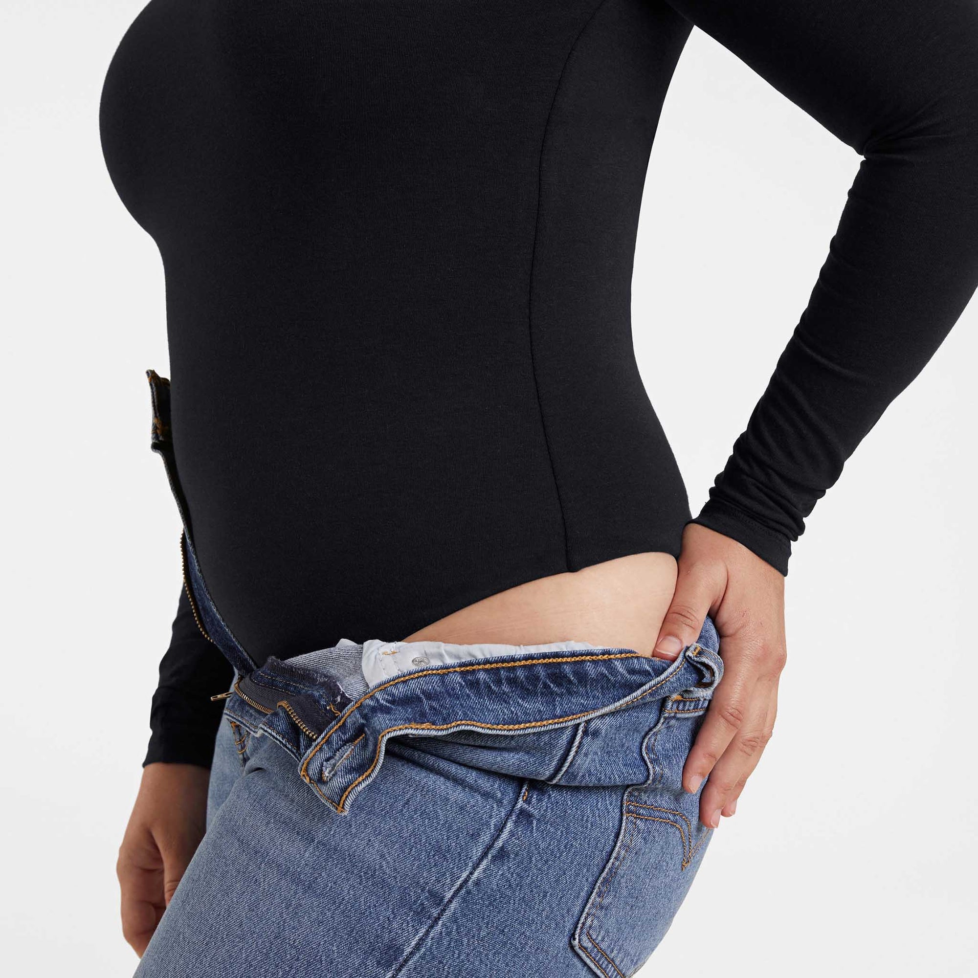 Cotton Stretch Long Sleeve Crewneck Bodysuit