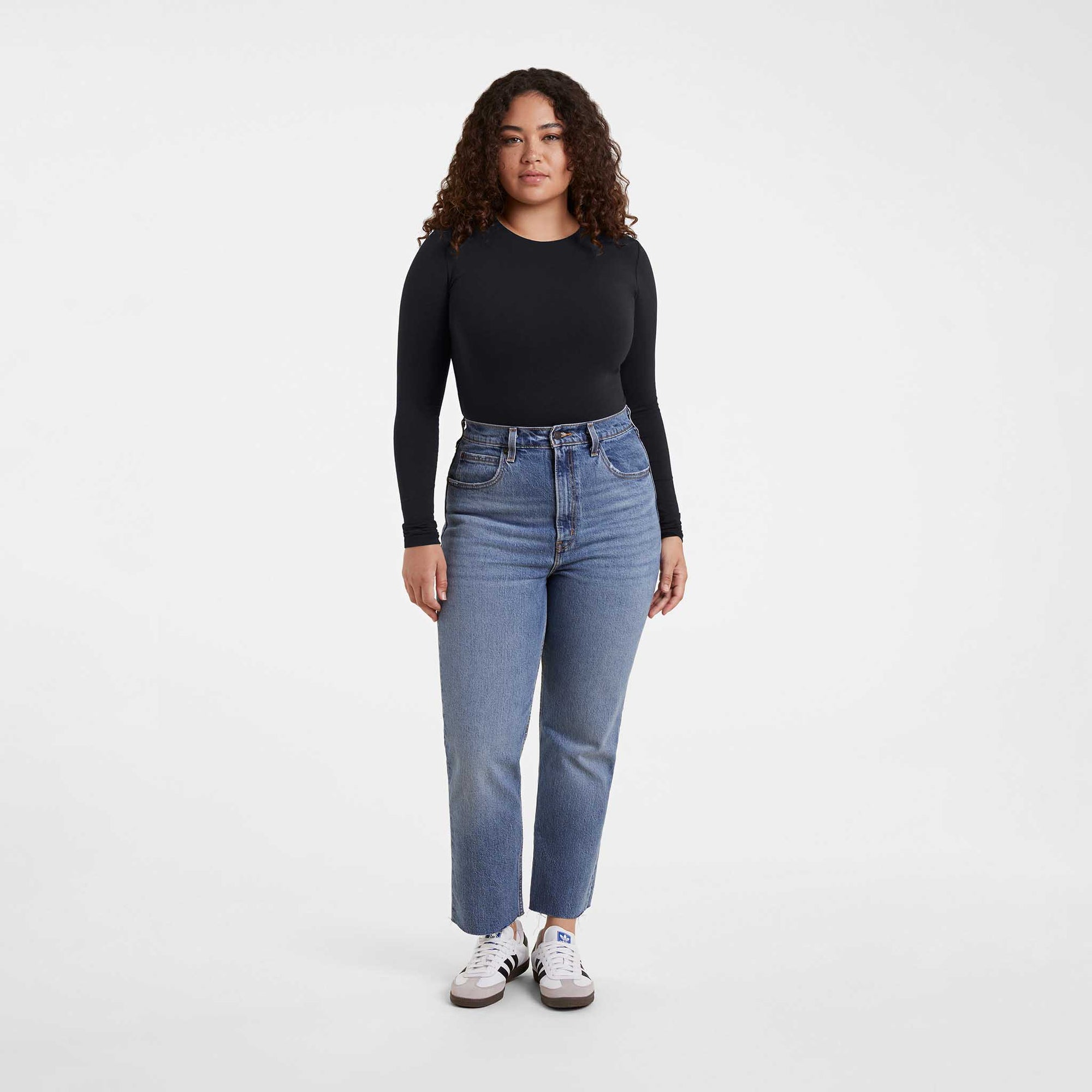Cotton Stretch Long Sleeve Crewneck Bodysuit