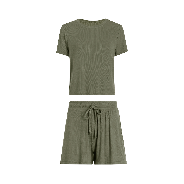 Ribbed Pajama Shorts Set | Olive