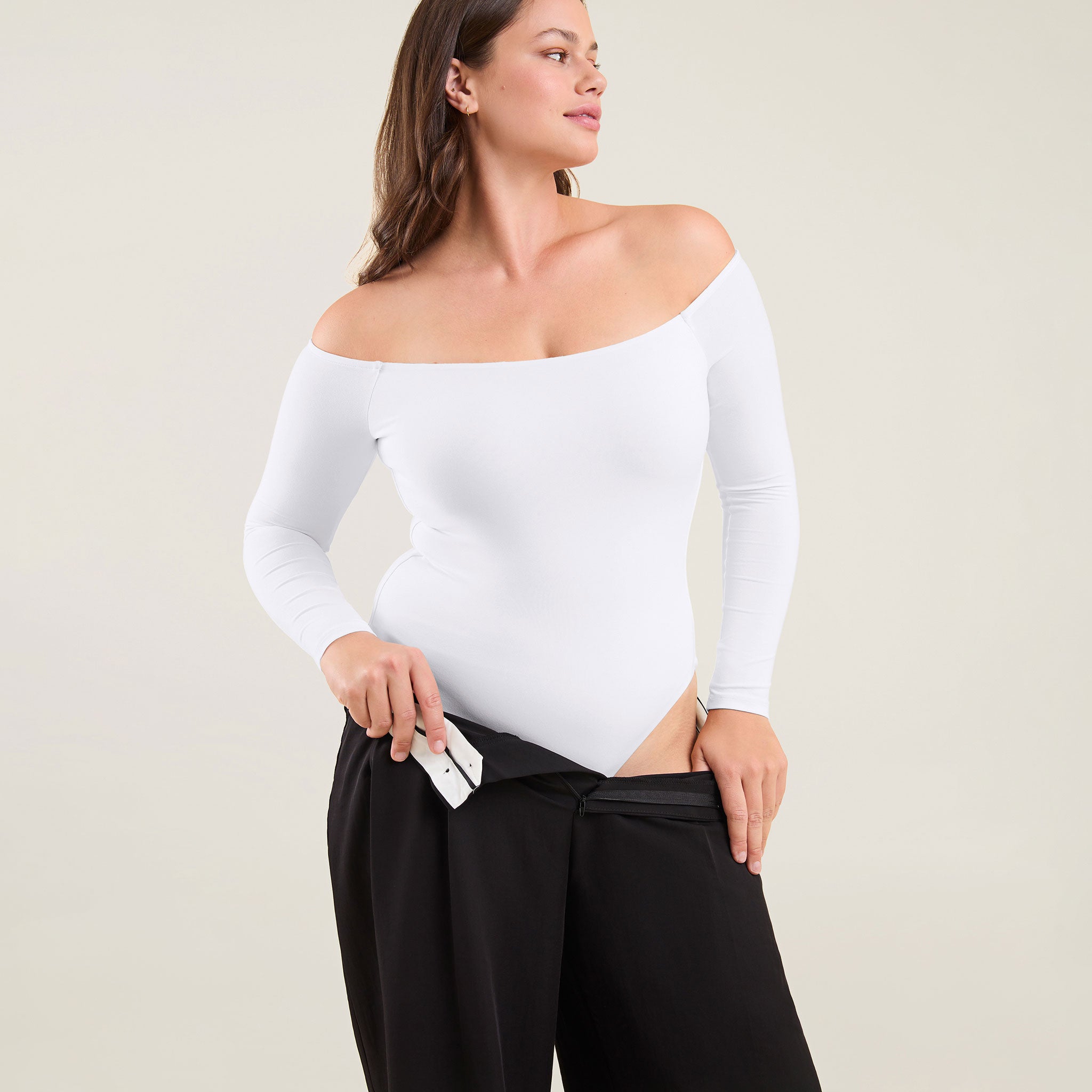 White off the shoulder bodysuit long sleeve deals