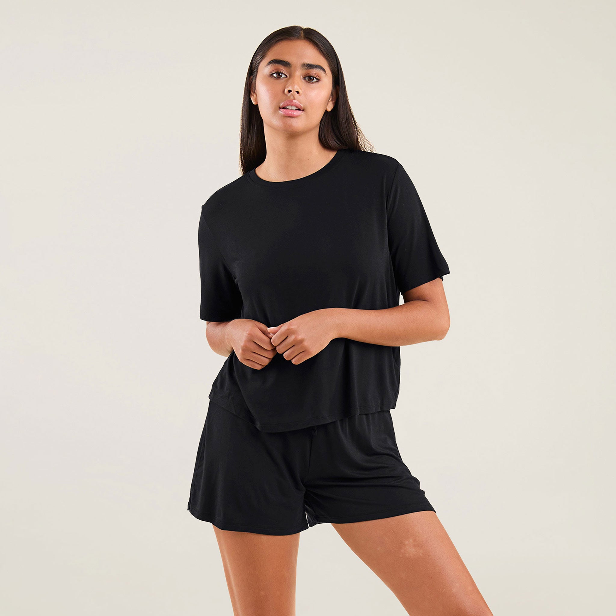 Black pajama online set shorts