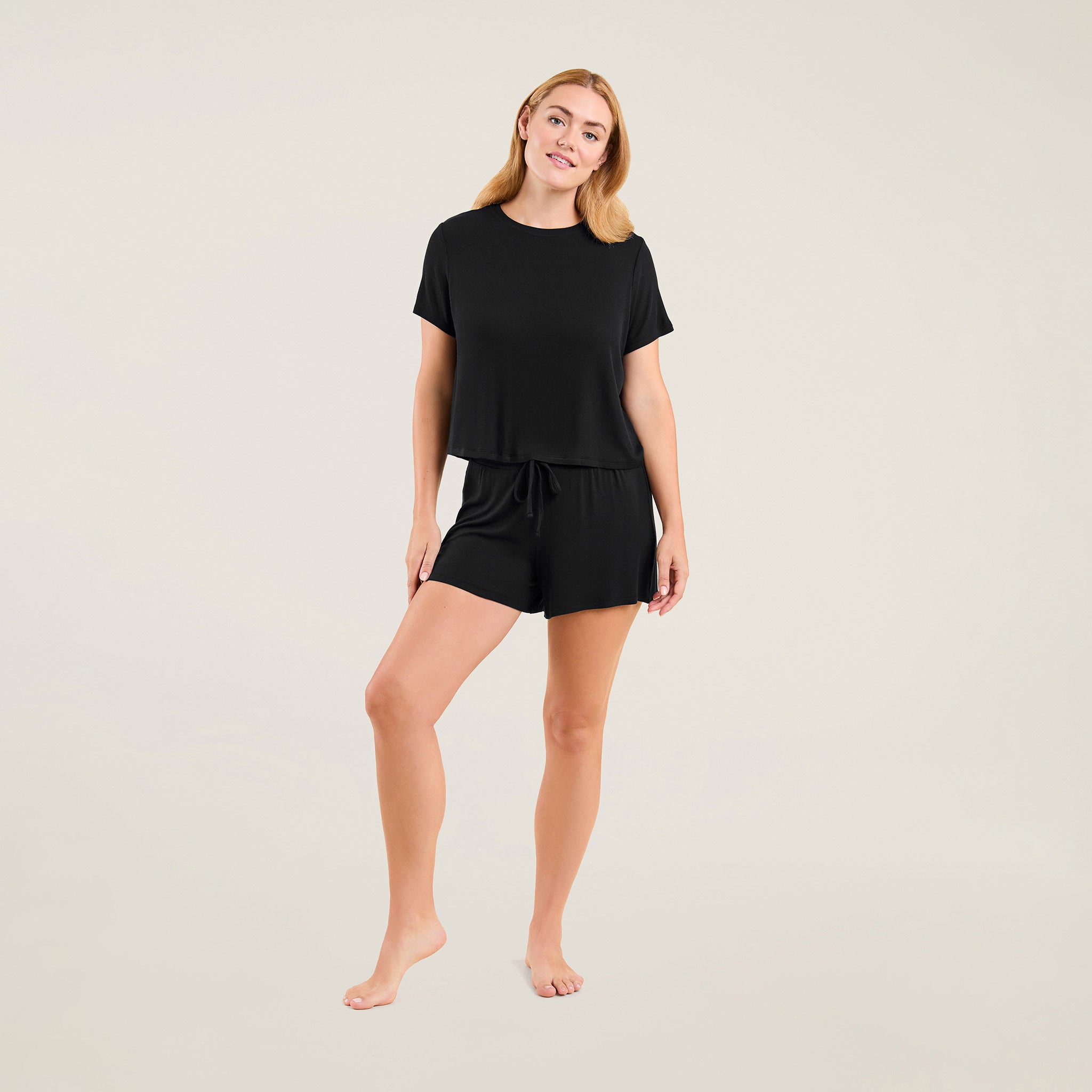 Ribbed Pajama Shorts Set | Black