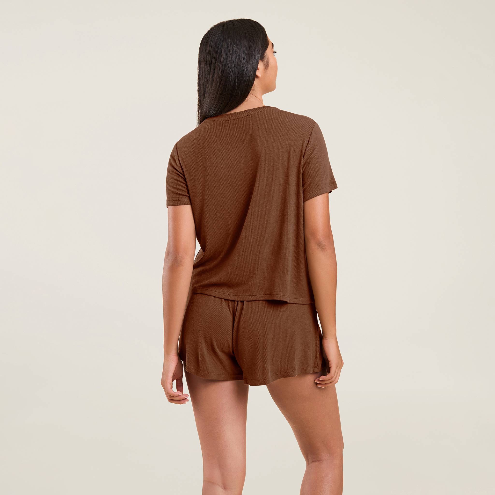 Ribbed Pajama Shorts Set | Chocolate