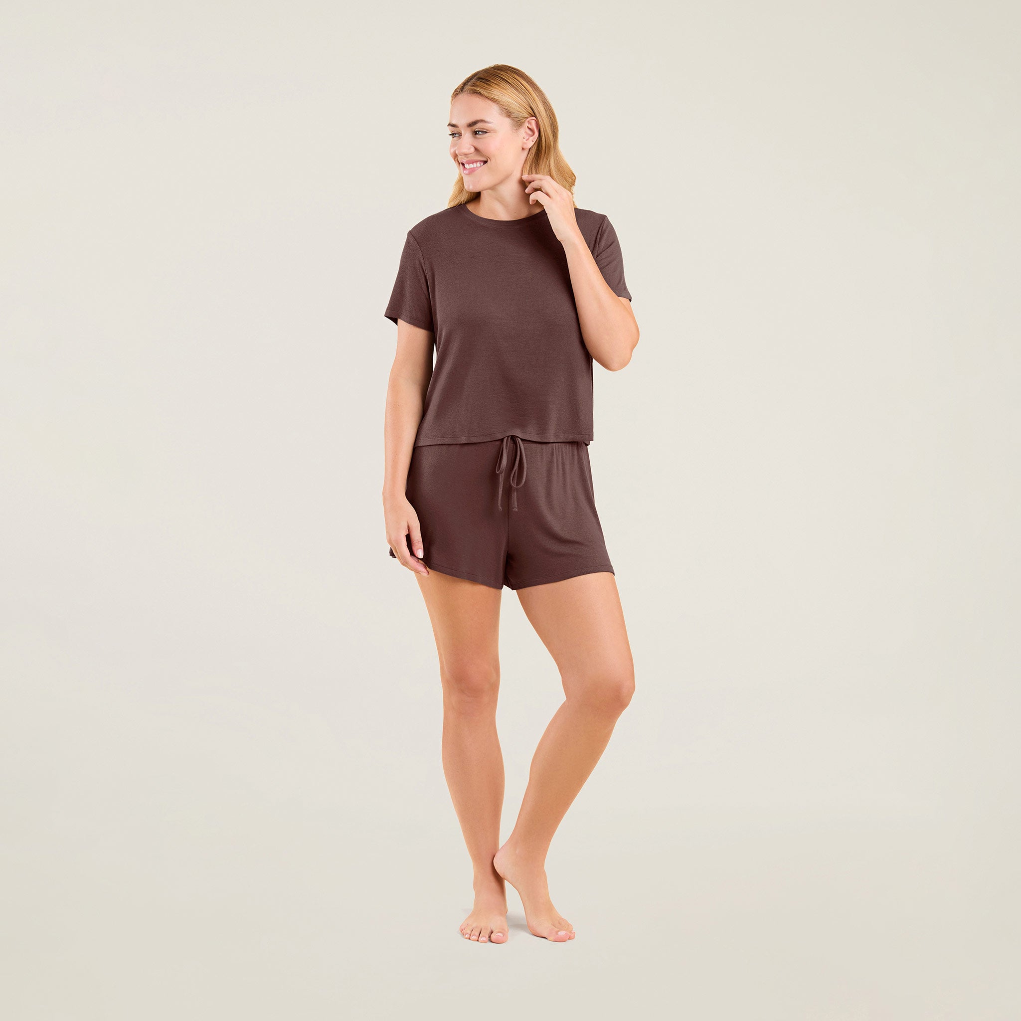 Ribbed Pajama Shorts Set | Coffee