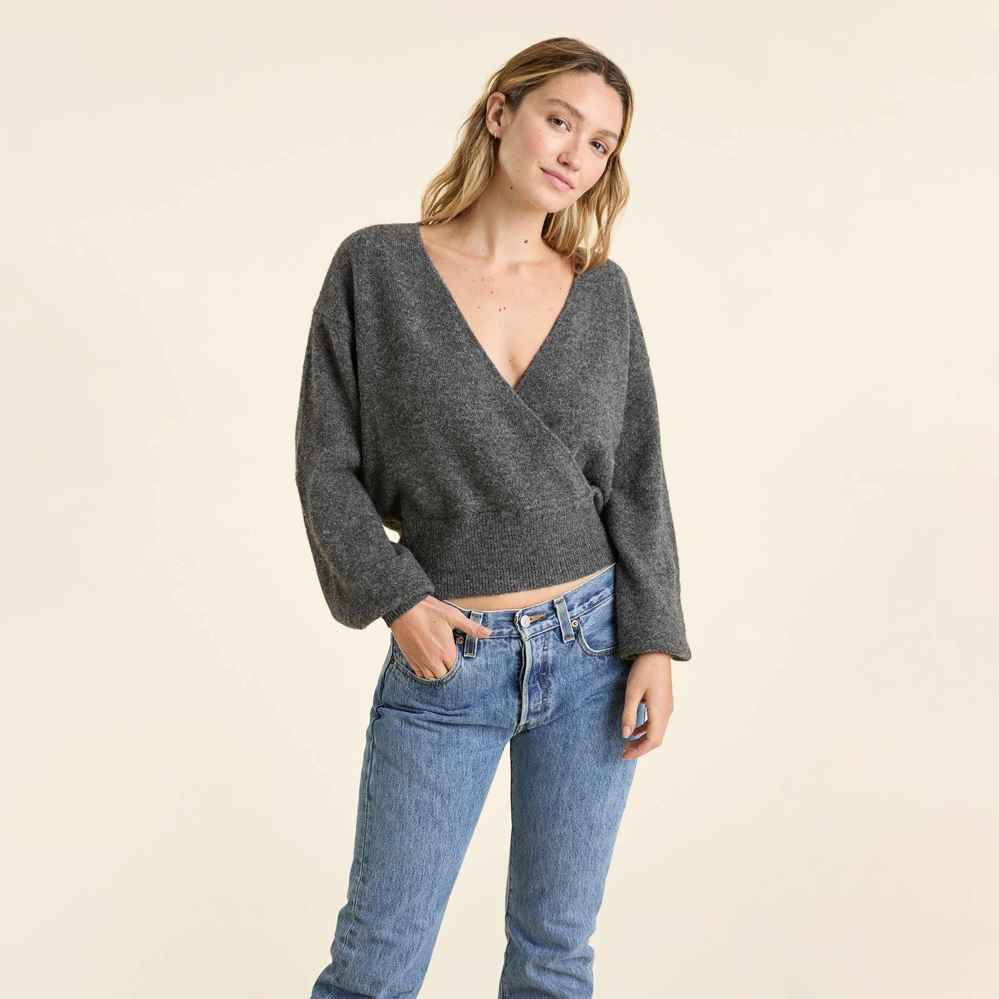 Cozy Knit Wrap Sweater | Charcoal