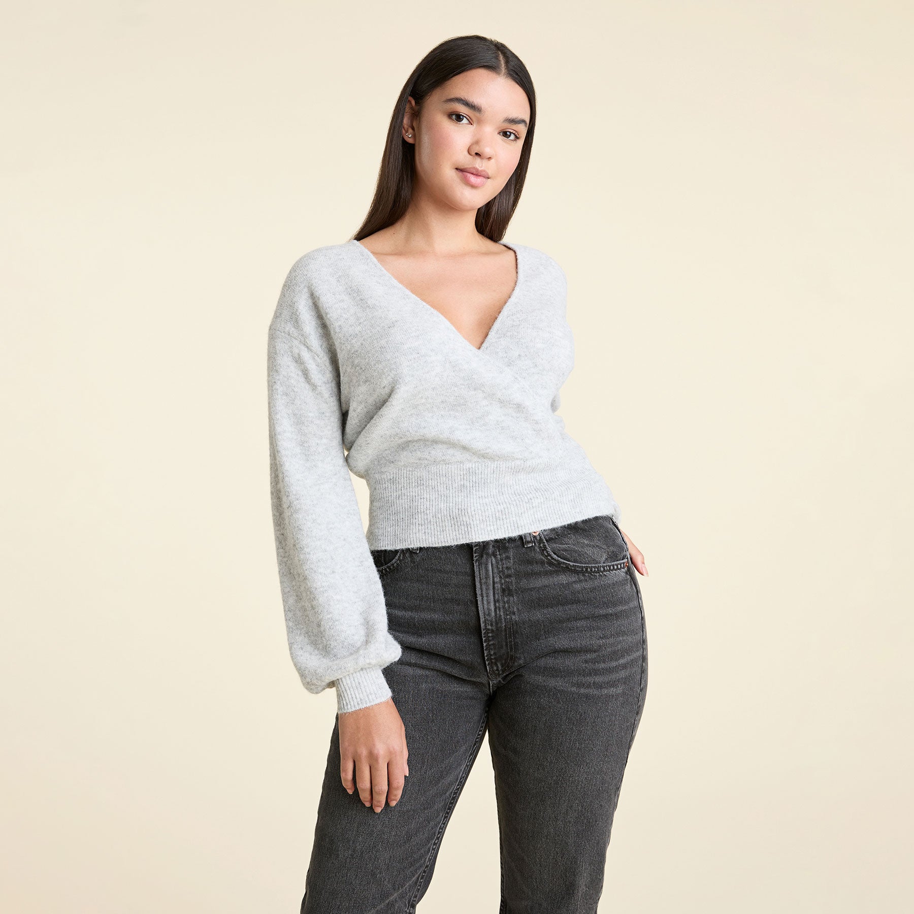 Cozy Knit Wrap Sweater | Heather Grey