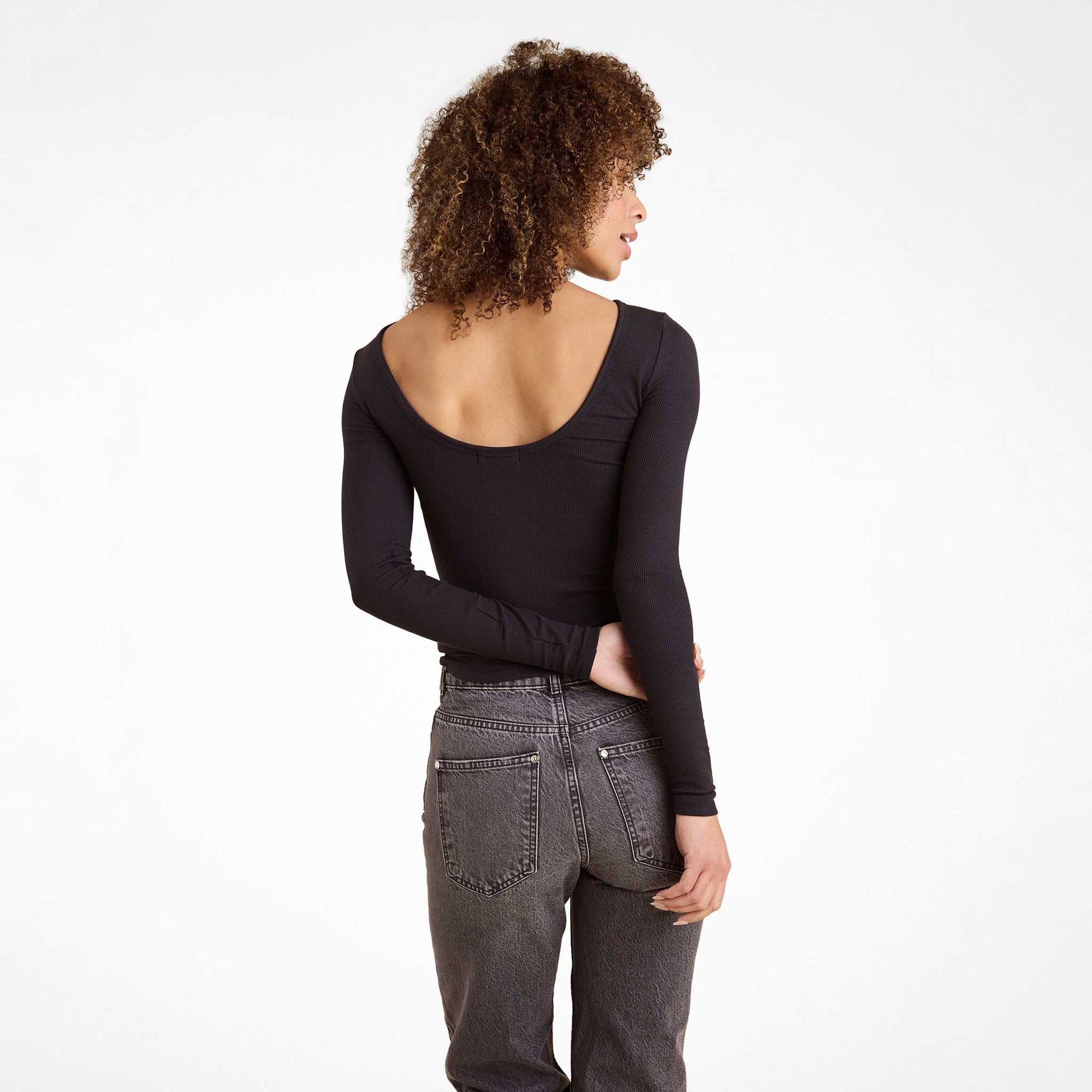 Slinky Rib Long Sleeve Open Back Shirt