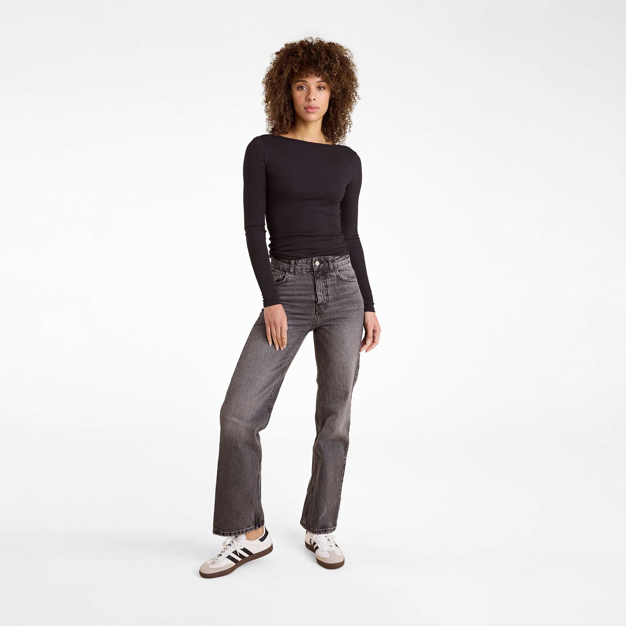 Slinky Rib Long Sleeve Open Back Shirt