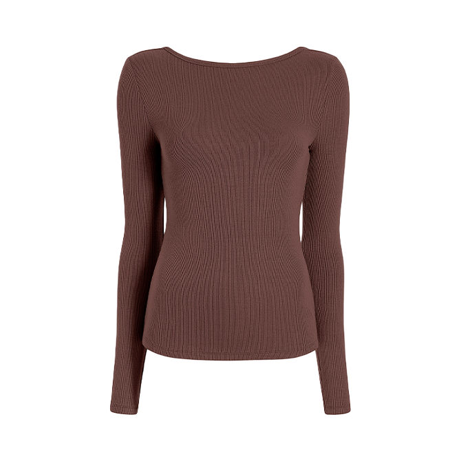 Slinky Rib Long Sleeve Open Back Shirt