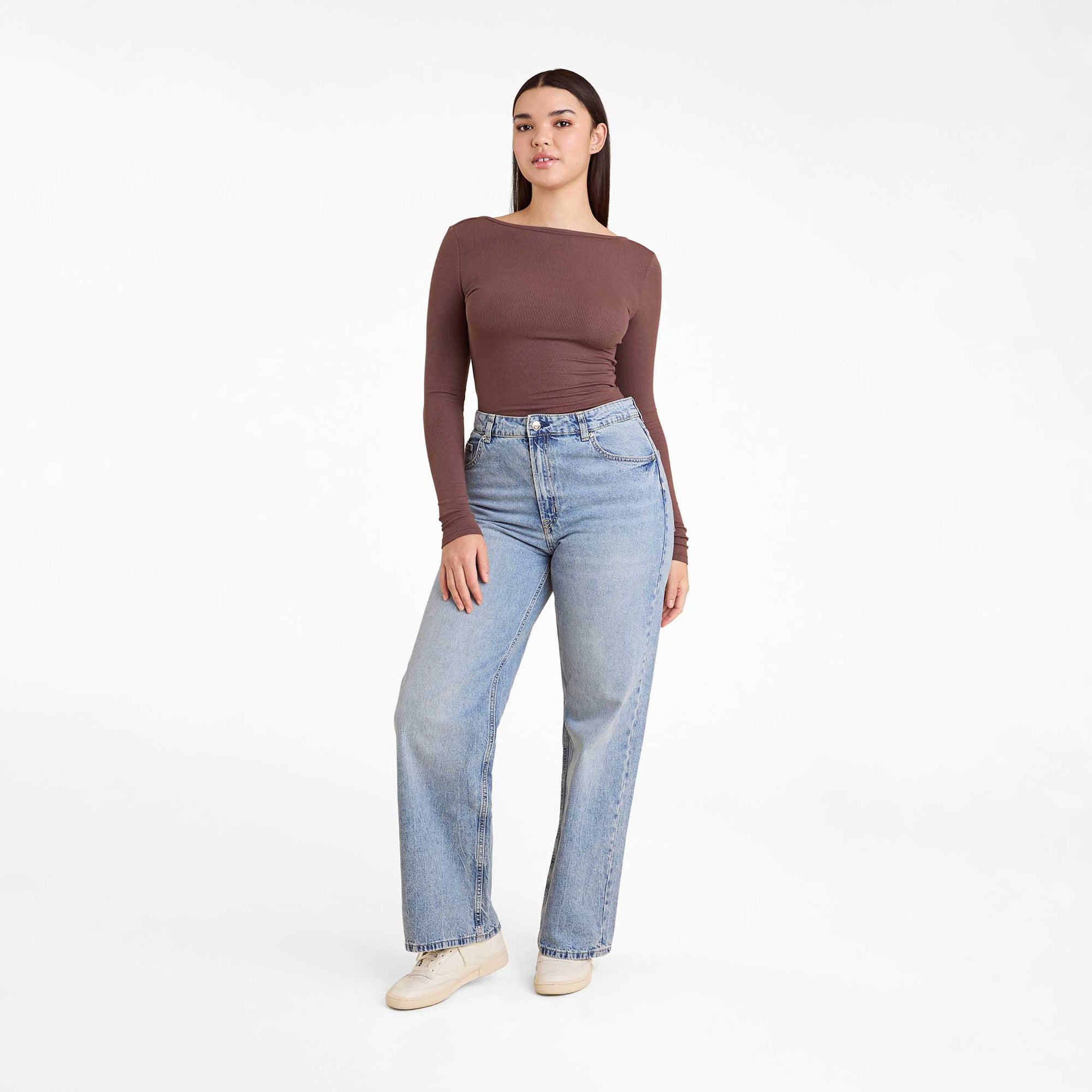 Slinky Rib Long Sleeve Open Back Shirt