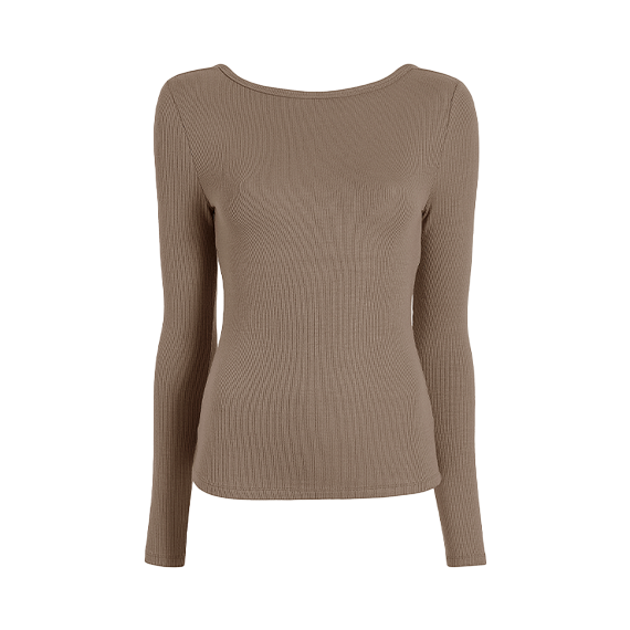 Slinky Rib Long Sleeve Open Back Shirt