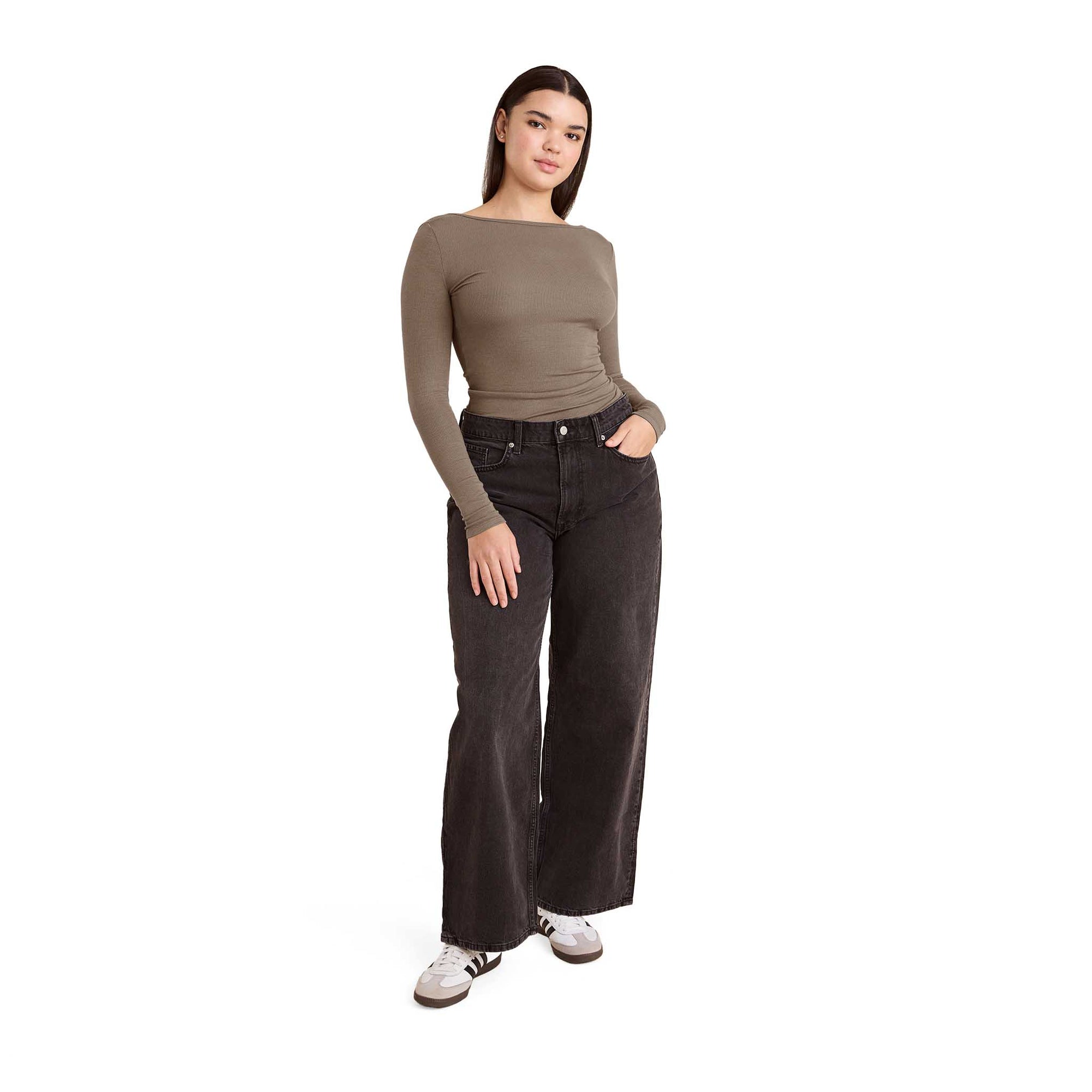 Slinky Rib Long Sleeve Open Back Shirt
