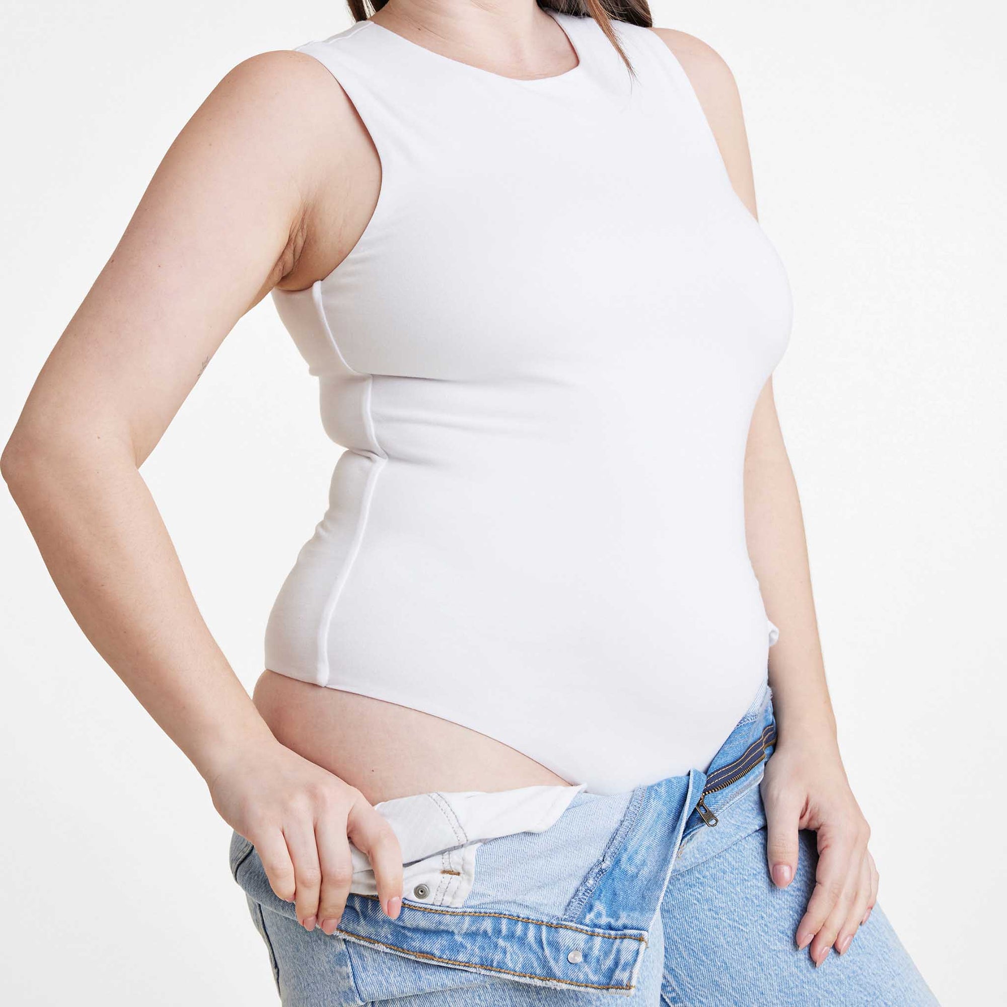 Cotton Stretch Classic Crewneck Tank Bodysuit