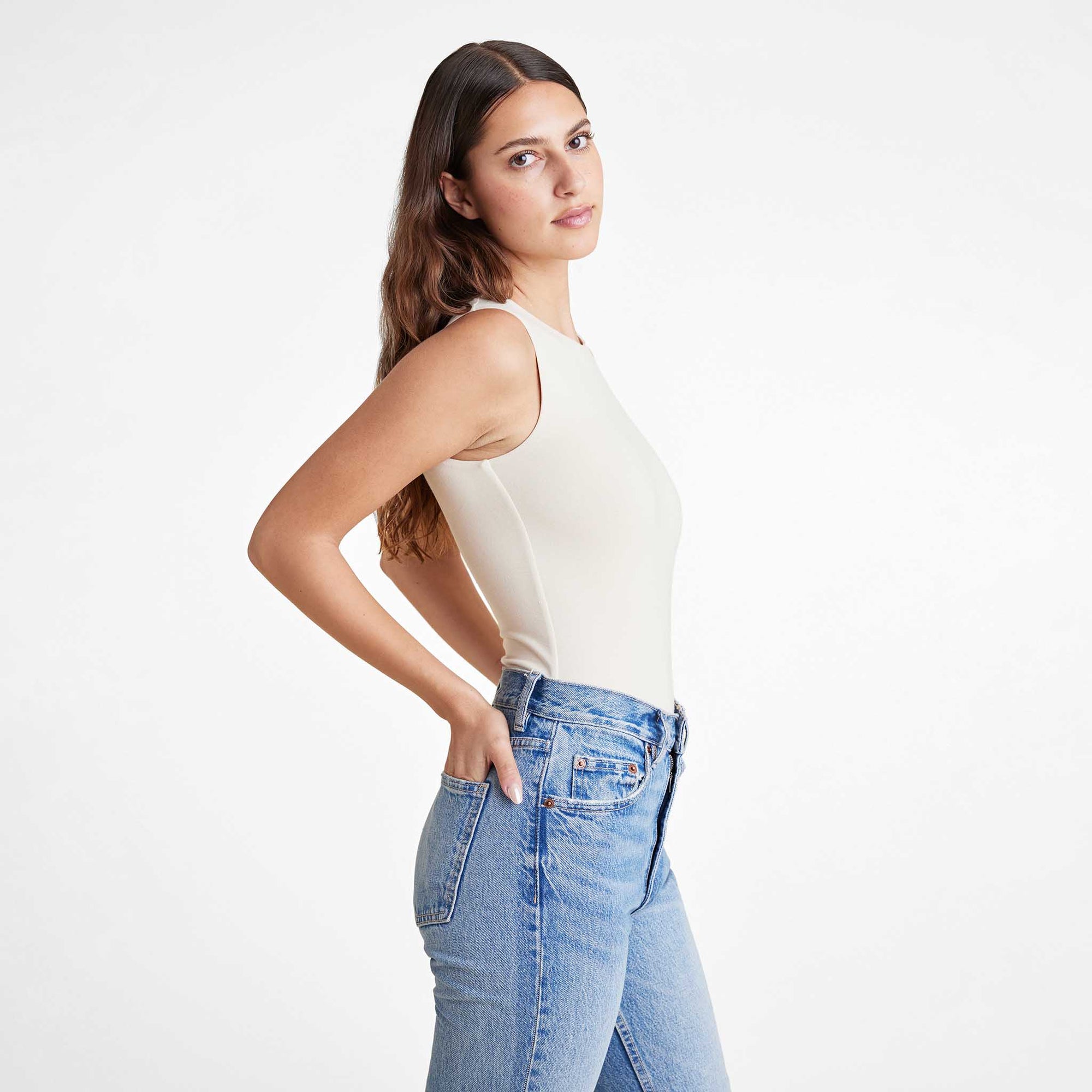 Cotton Stretch Classic Crewneck Tank Bodysuit