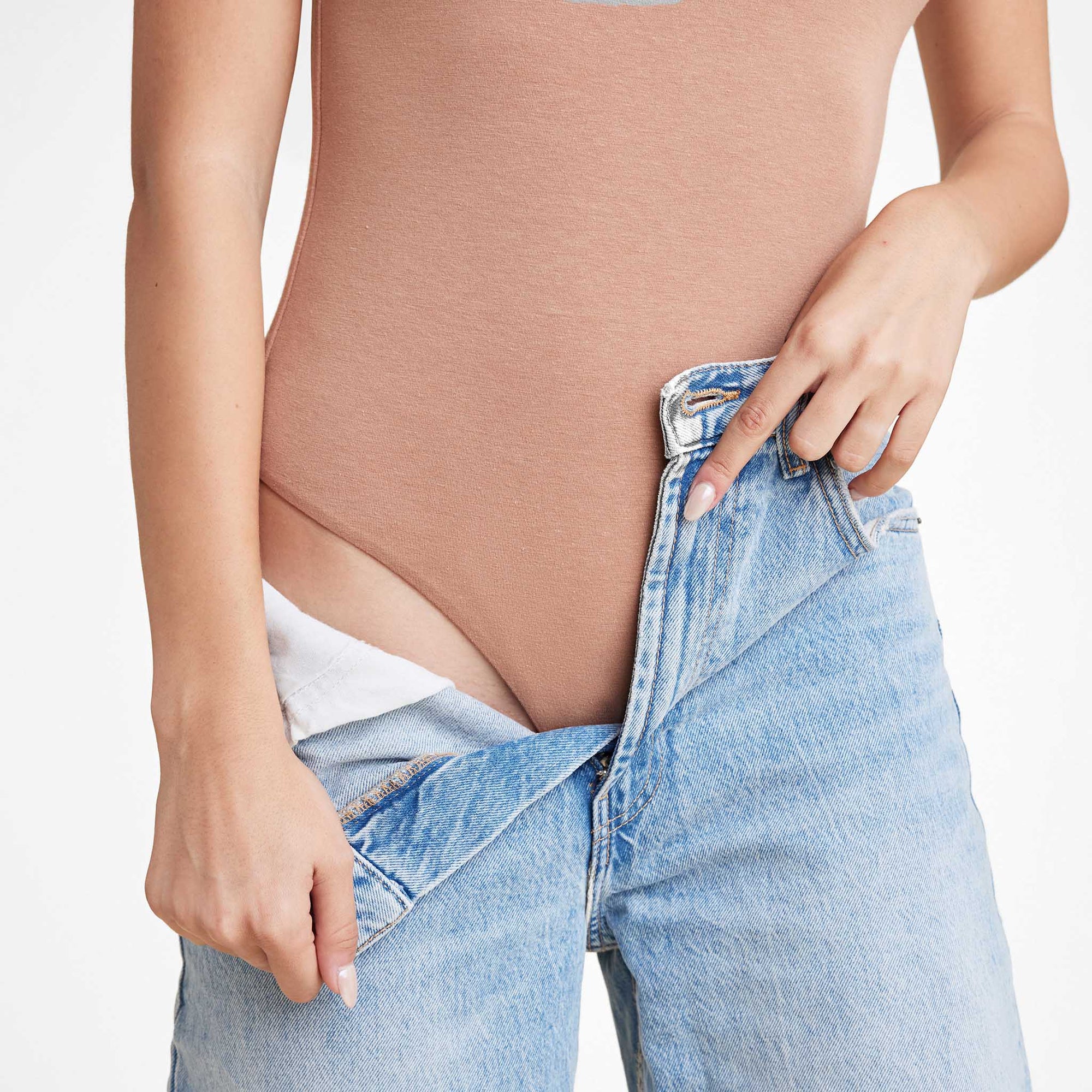 Cotton Stretch Classic Crewneck Tank Bodysuit | Clay