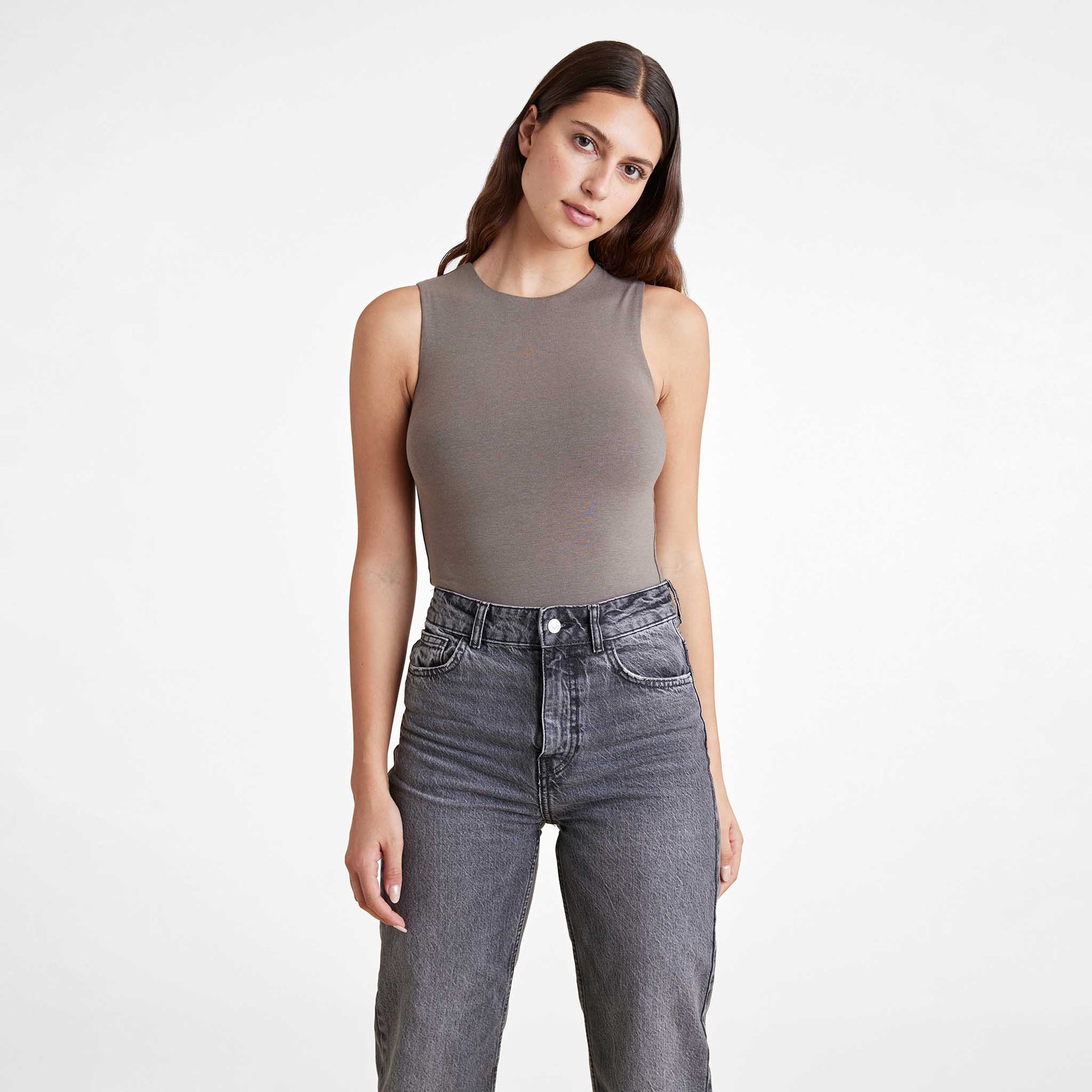 Cotton Stretch Classic Crewneck Tank Bodysuit