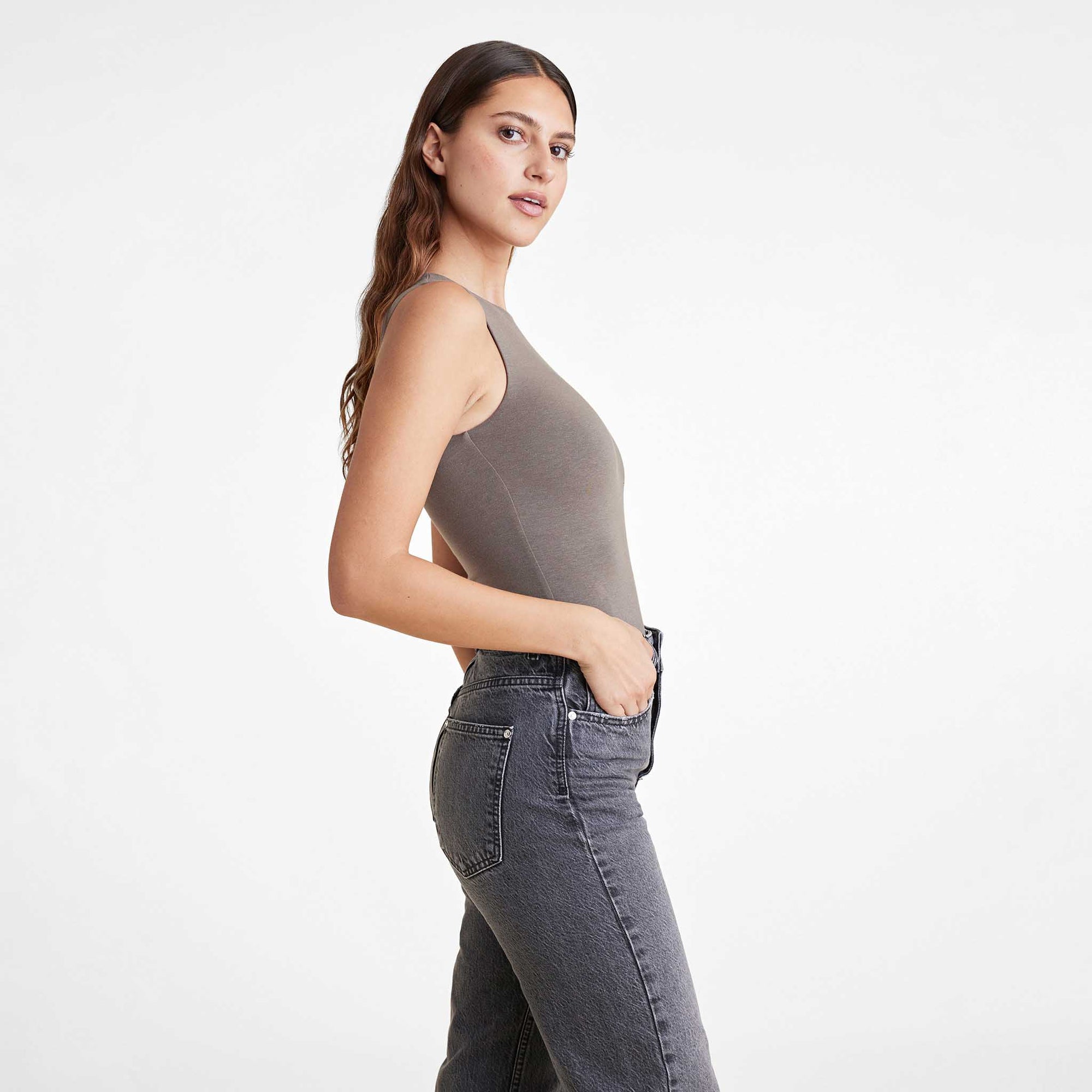 Cotton Stretch Classic Crewneck Tank Bodysuit