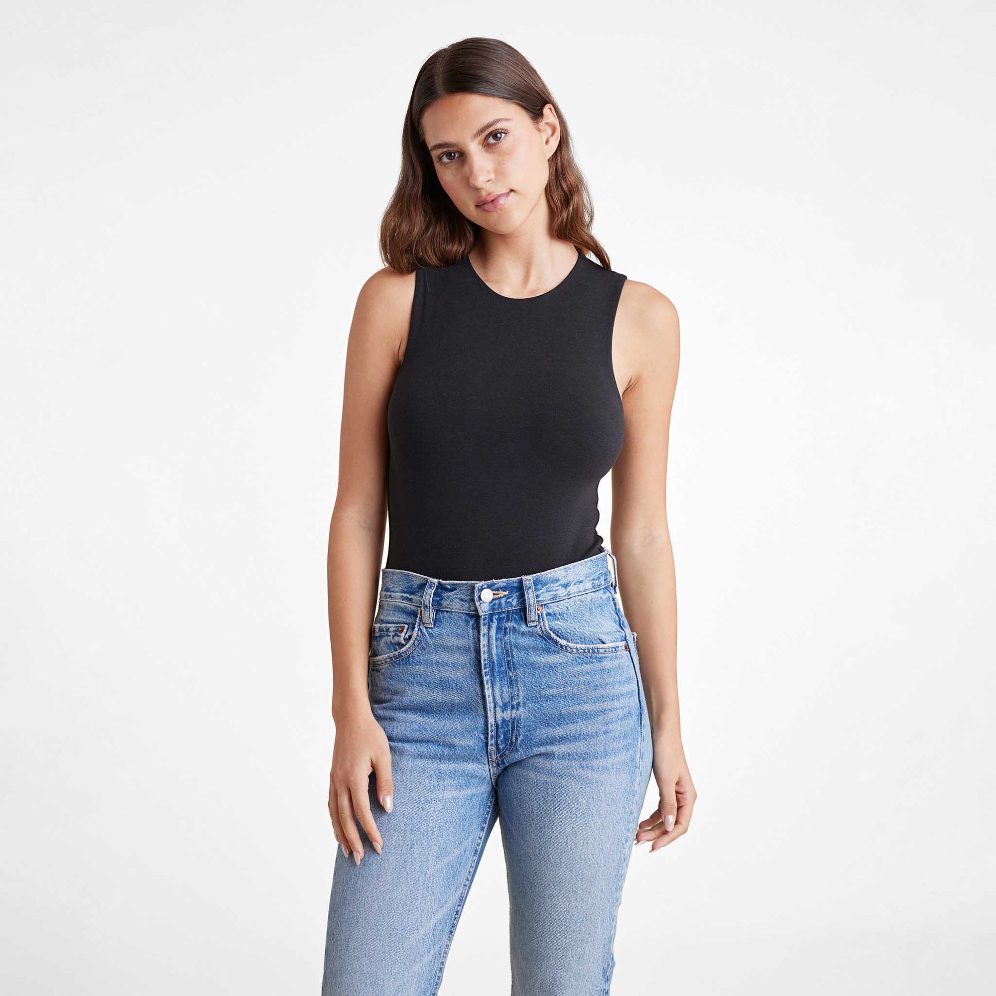 Cotton Stretch Classic Crewneck Tank Bodysuit