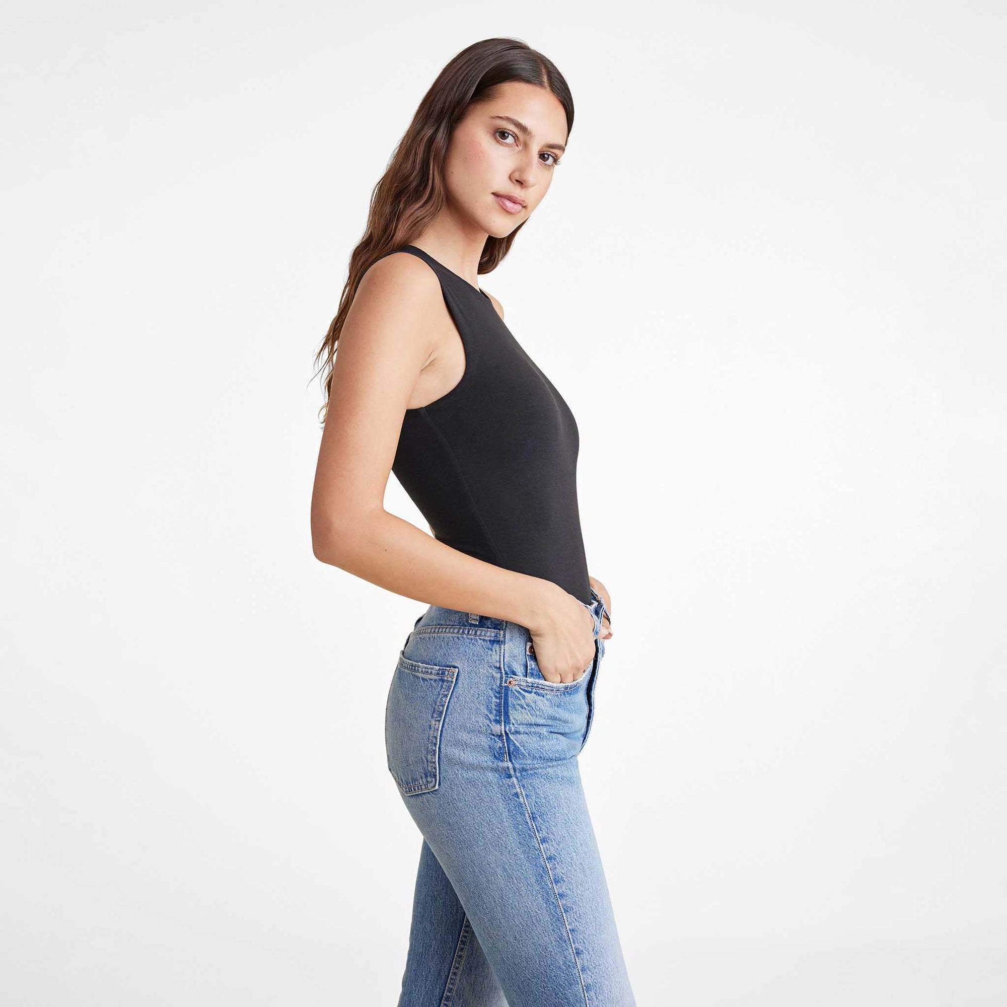 Cotton Stretch Classic Crewneck Tank Bodysuit