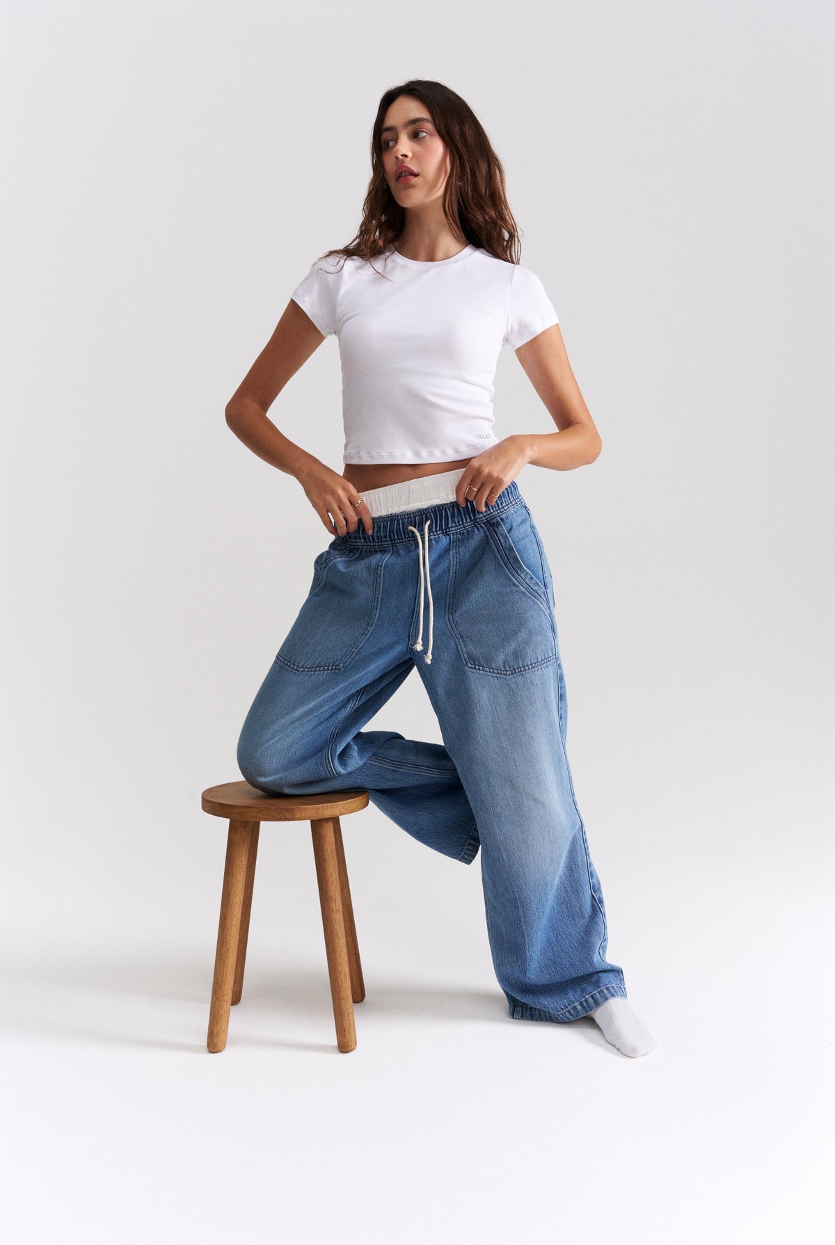 Color:June | nuuds pull on jeans womens wide leg pants casual denim bottoms