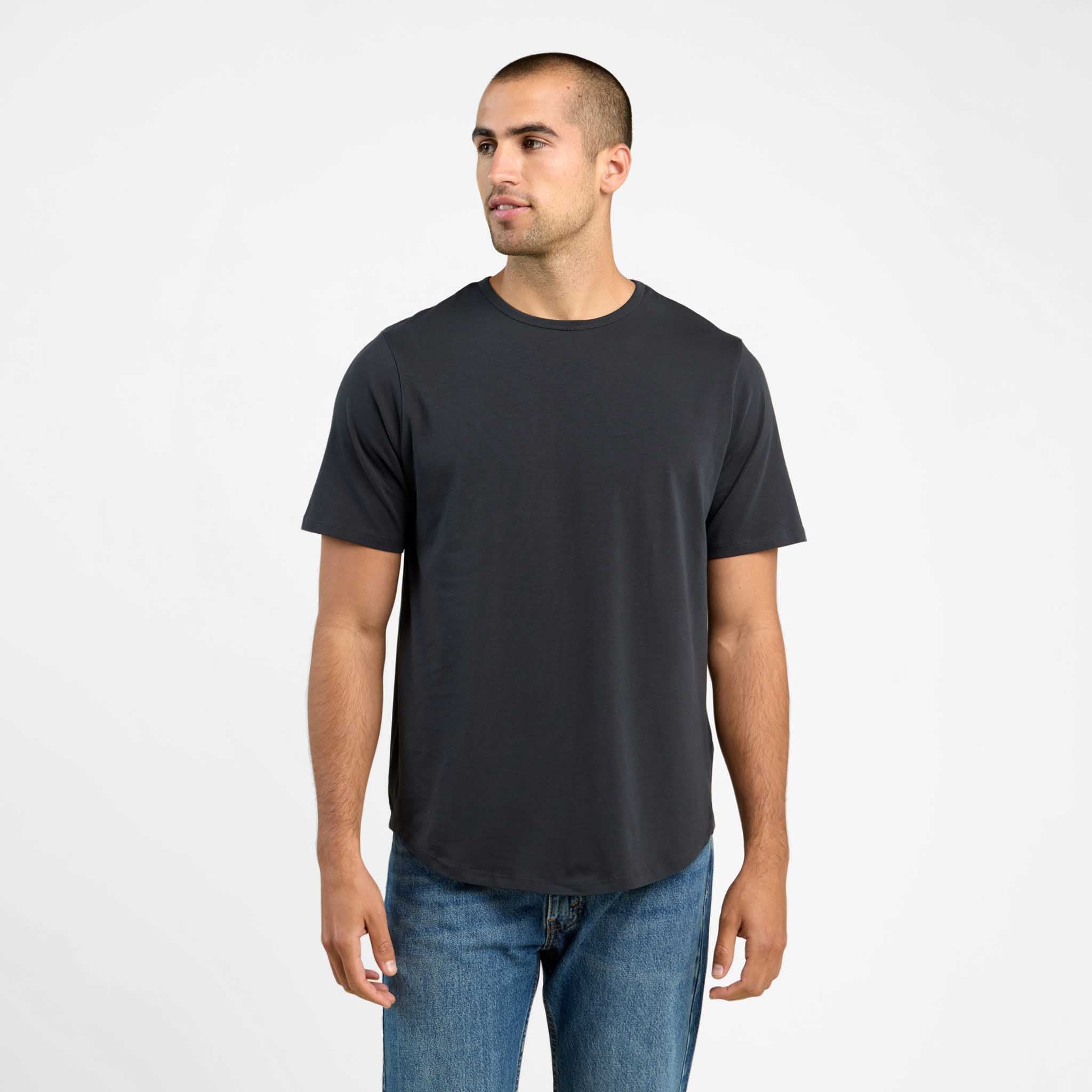 Short Sleeve Curved Hem T Shirt Black