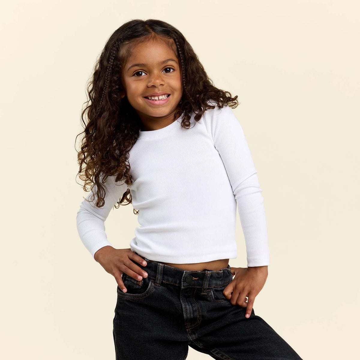 Color:White | tones Long Sleeve Ribbed Tee – toddler t-shirts