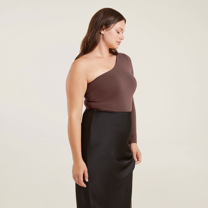 One Shoulder Bodysuit Coffee — free download