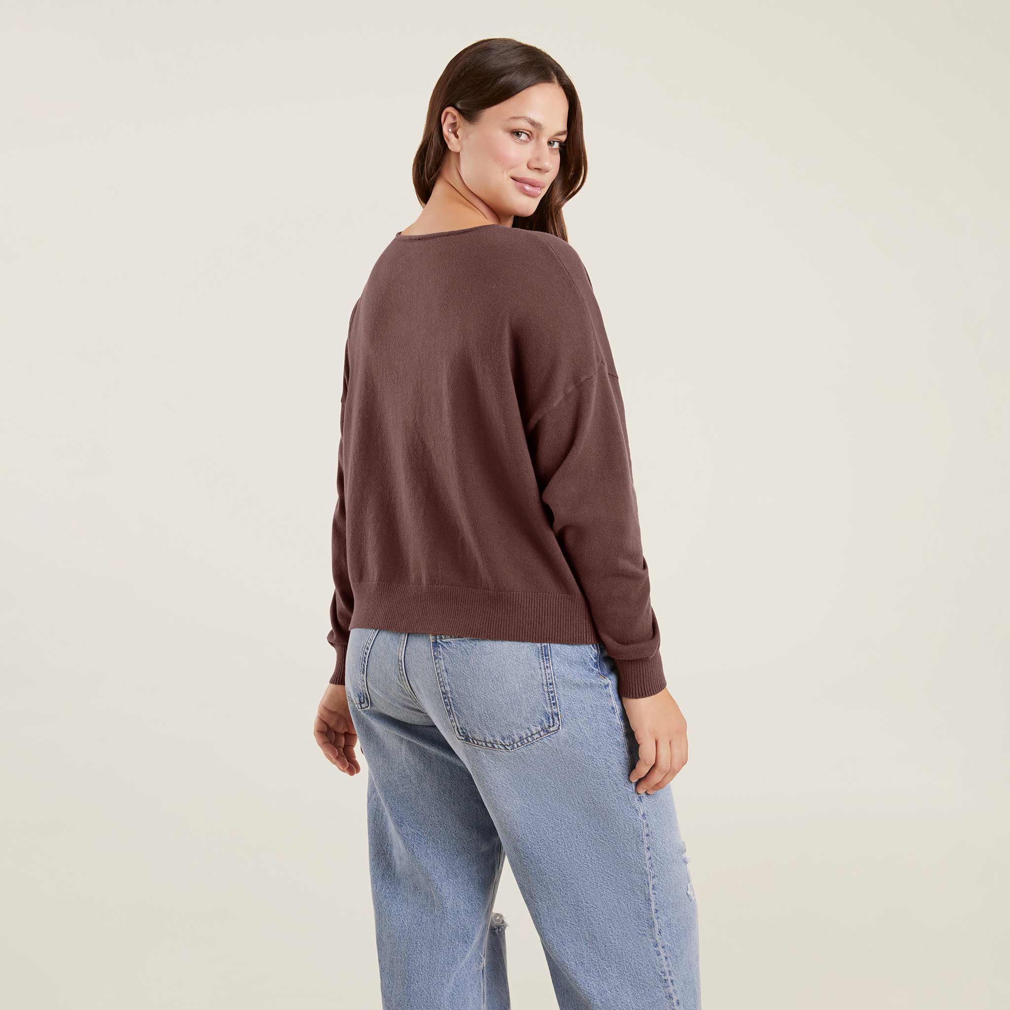 Luxe Knit V-Neck Sweater | Coffee