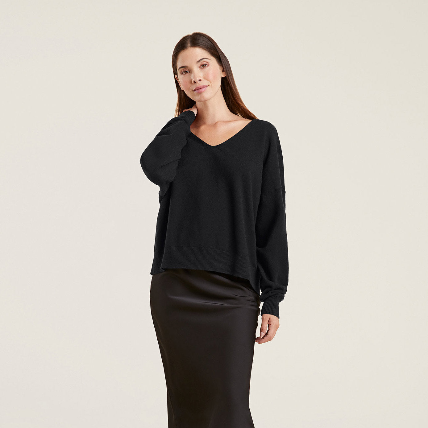 Luxe Knit V-Neck Sweater | Black