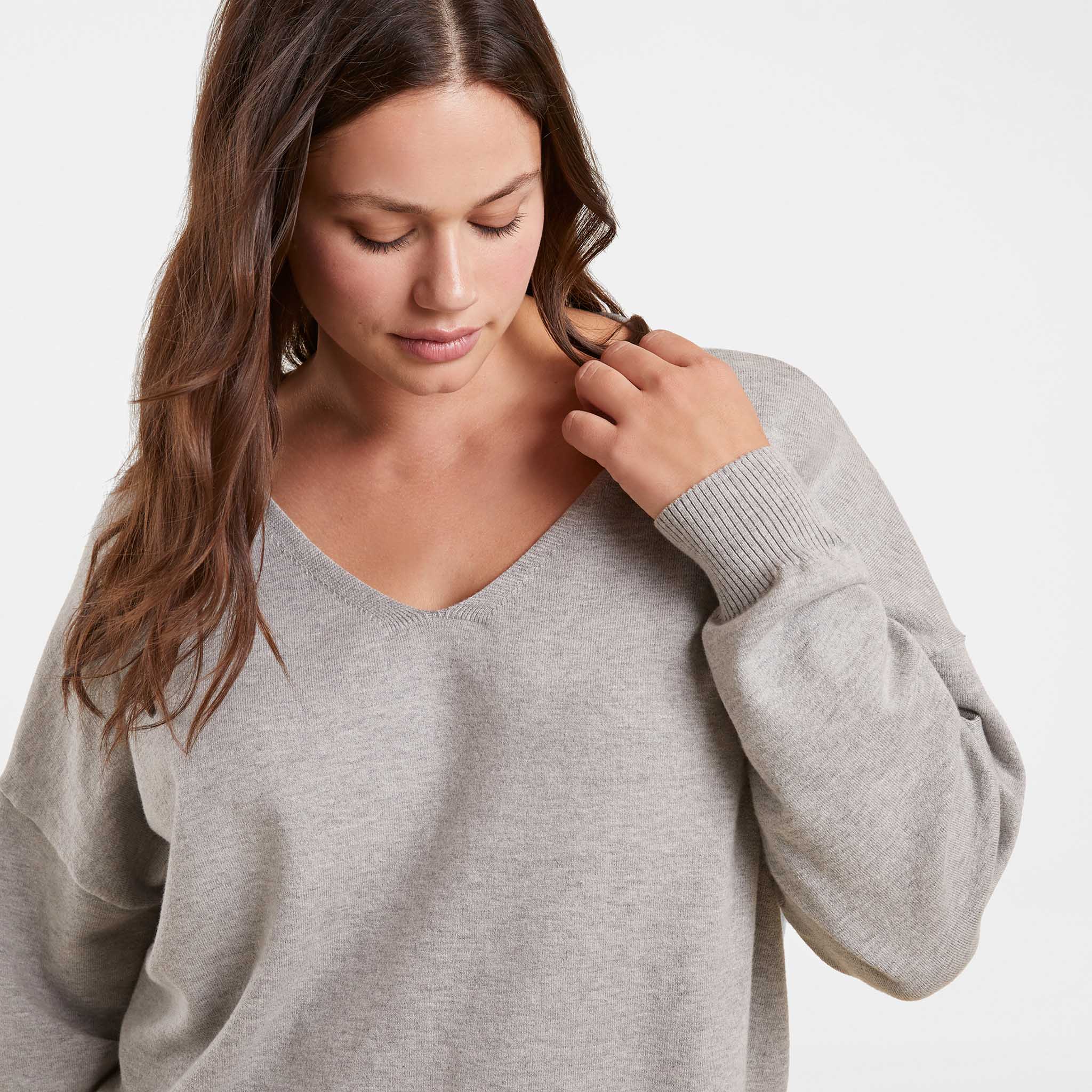Luxe Knit V-Neck Sweater | Heather Grey