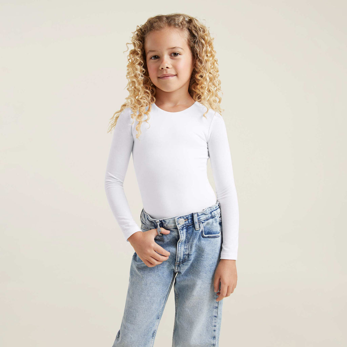 Color:White | tones Long Sleeve Crewneck Bodysuit – toddler bodysuits