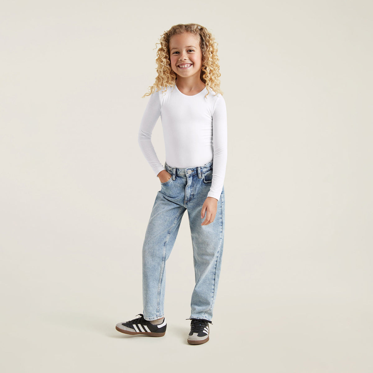 Color:White | tones Long Sleeve Crewneck Bodysuit – toddler bodysuits