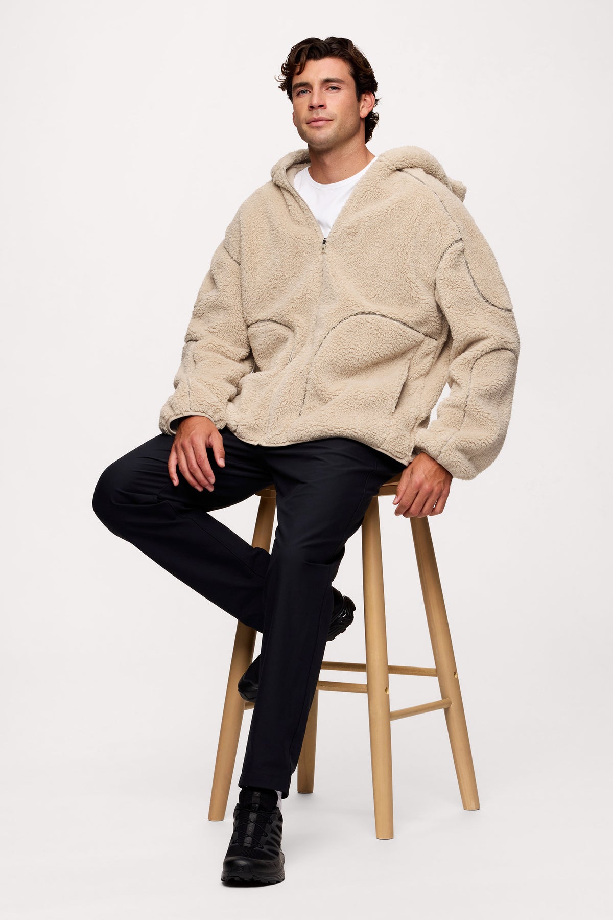 Color:Dune | nuuds Summit Sherpa Zip-Up sherpa hoodie cozy zip up jacket unisex winter layering