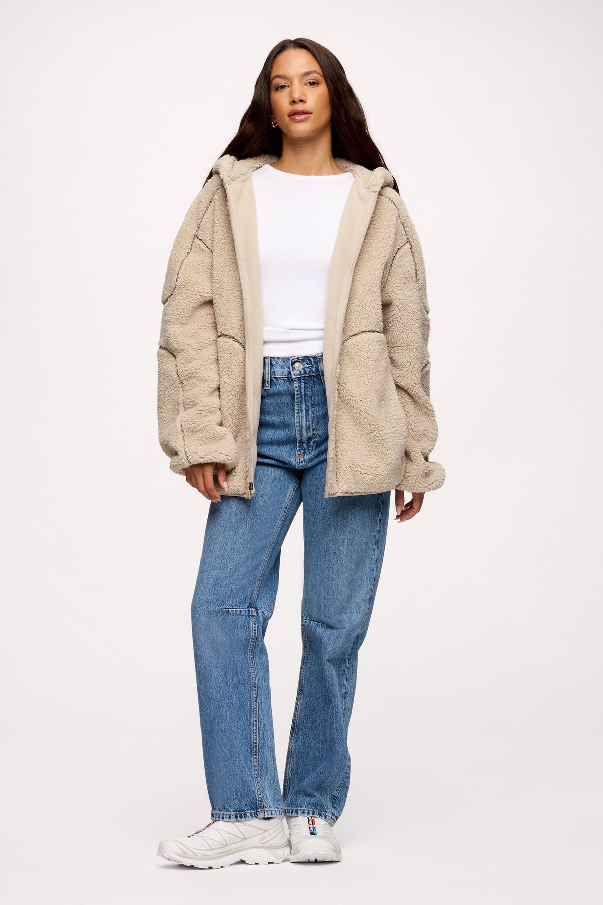Color:Dune | nuuds Summit Sherpa Zip-Up sherpa hoodie cozy zip up jacket unisex winter layering
