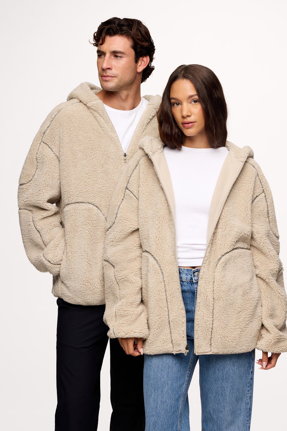 Color:Dune | nuuds Summit Sherpa Zip-Up sherpa hoodie cozy zip up jacket unisex winter layering