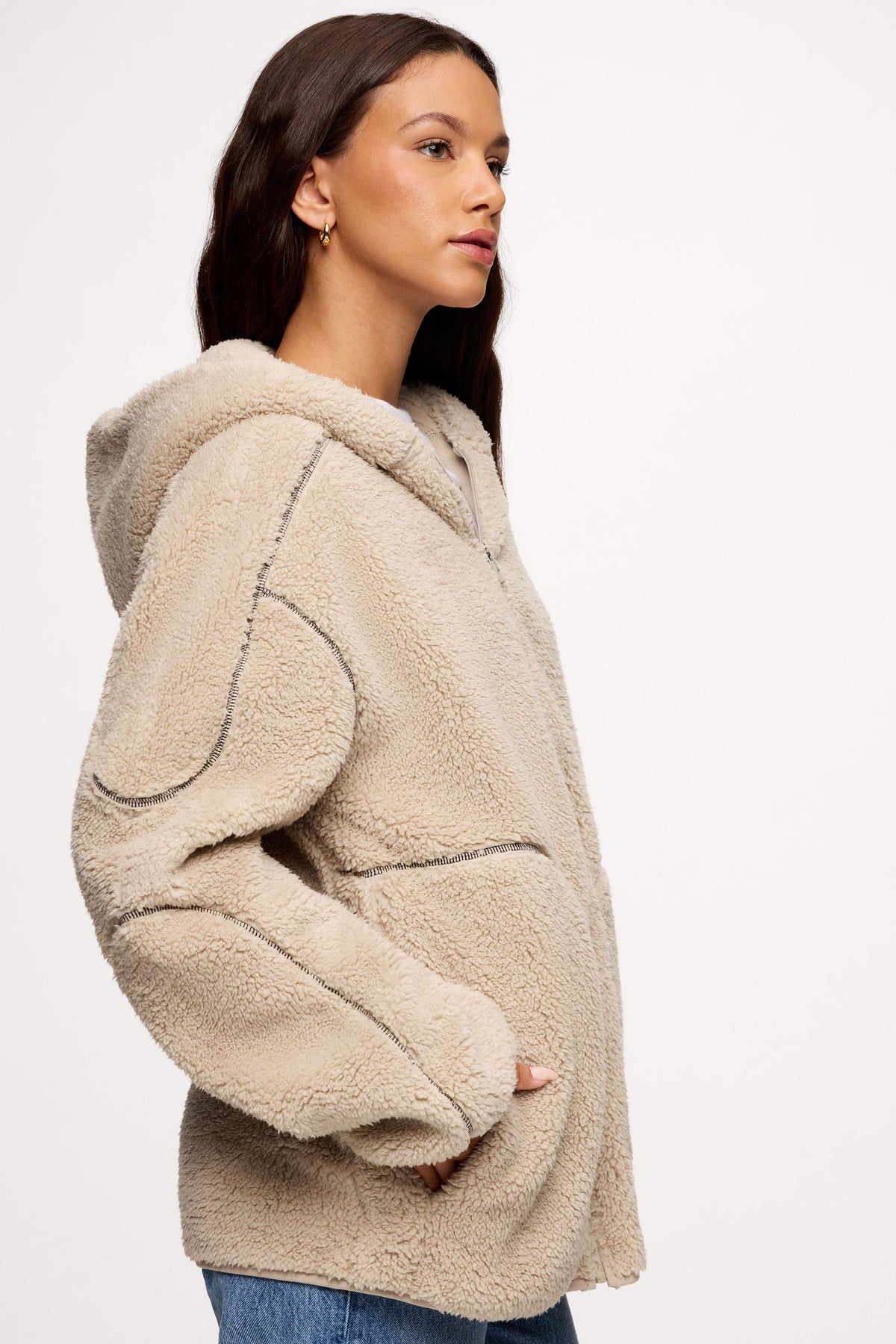 Color:Dune | nuuds Summit Sherpa Zip-Up sherpa hoodie cozy zip up jacket unisex winter layering