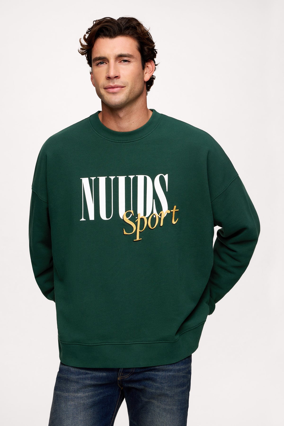 Color:Hunter | nuuds sport crewneck sweater – cozy women’s crewneck cotton sweatshirt relaxed fit