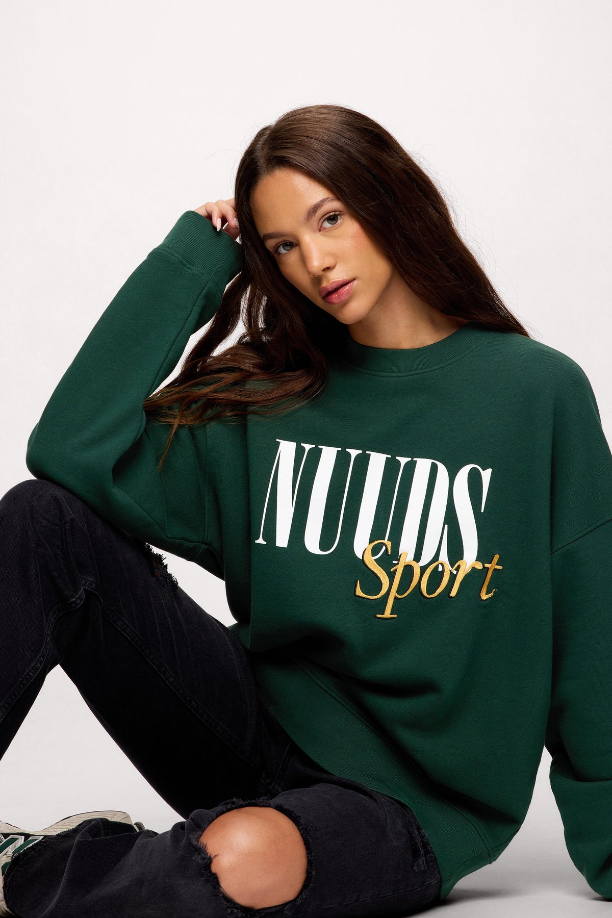 Color:Hunter | nuuds sport crewneck sweater – cozy women’s crewneck cotton sweatshirt relaxed fit