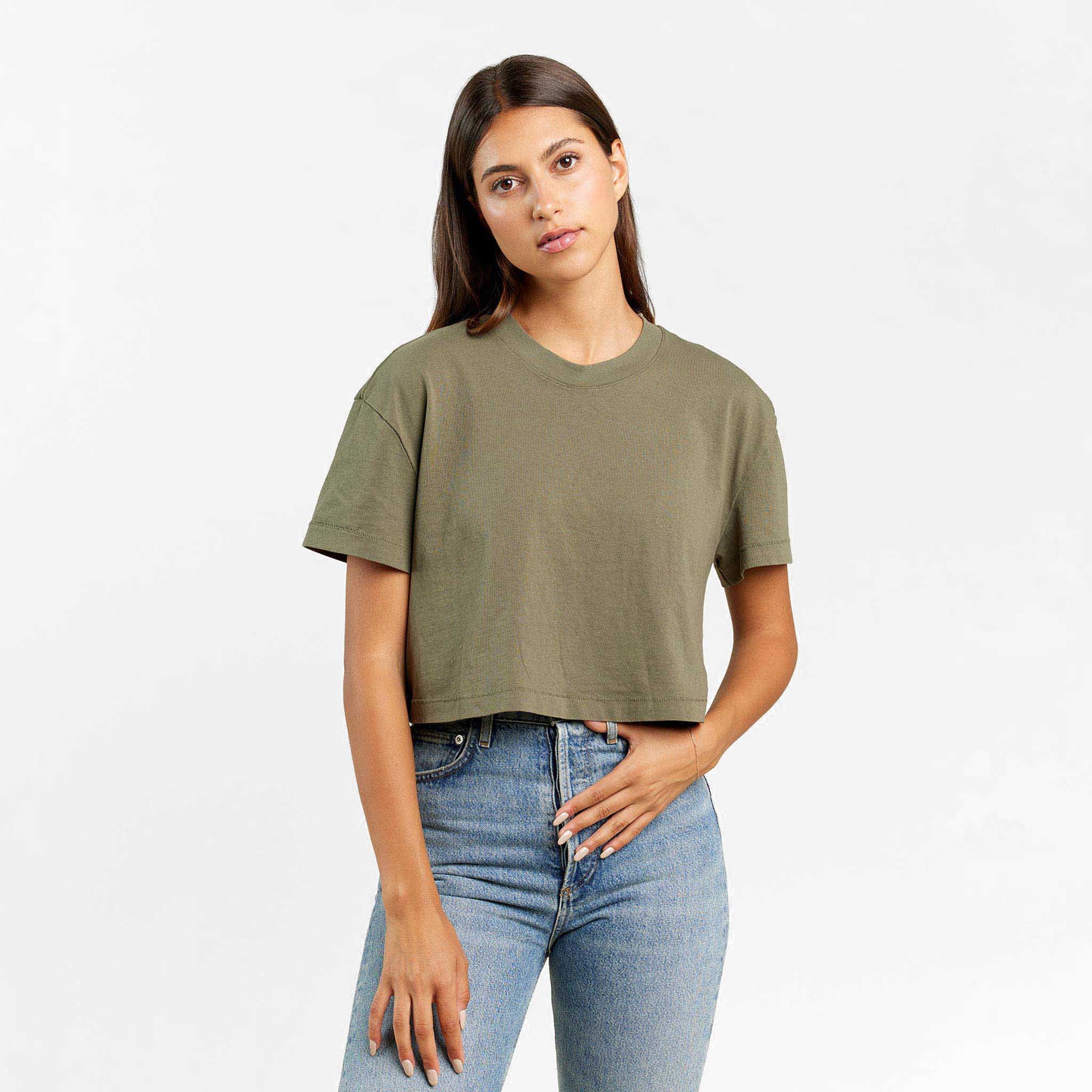 Vintage Cotton Cropped Tee | Olive