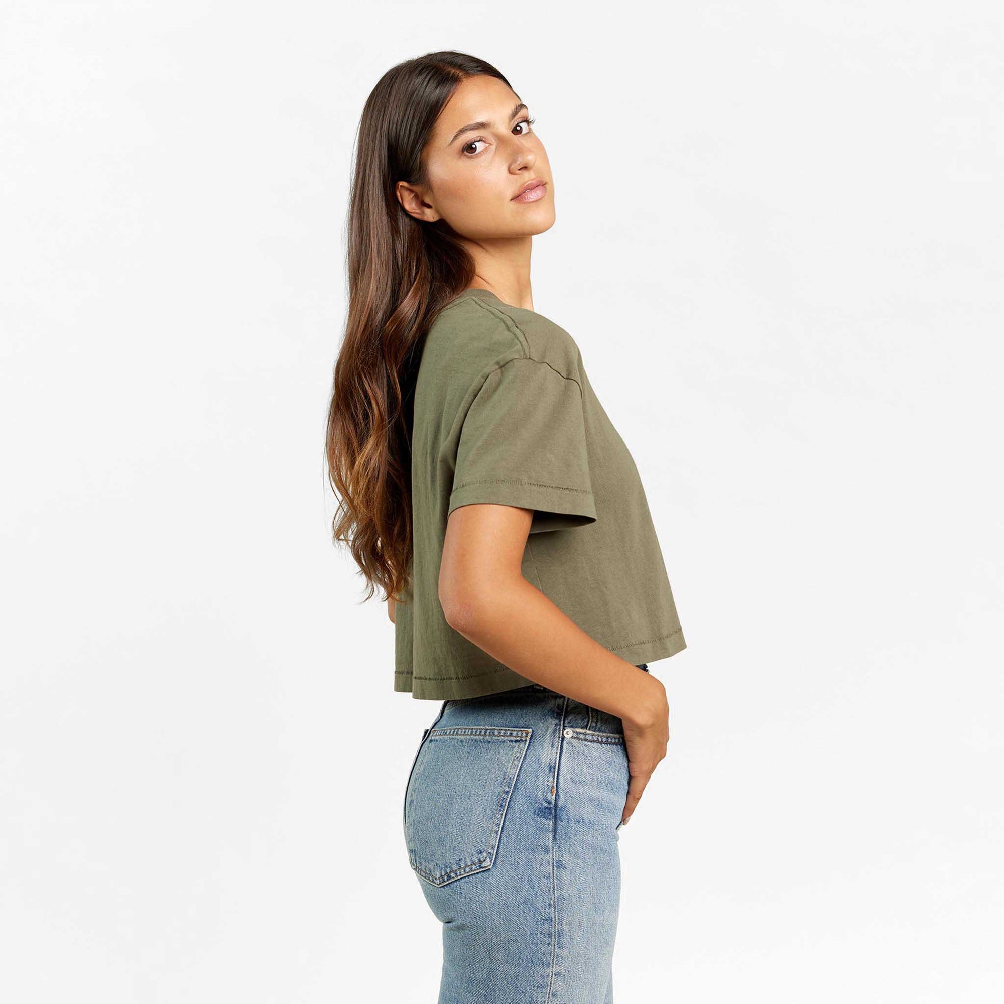 Vintage Cotton Cropped Tee | Olive