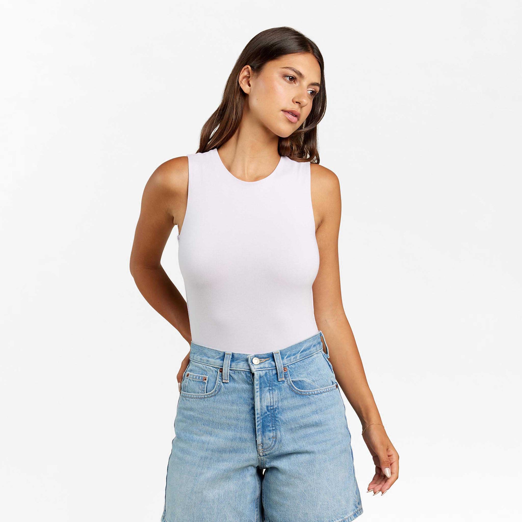 Cotton Stretch Classic Crewneck Tank Bodysuit