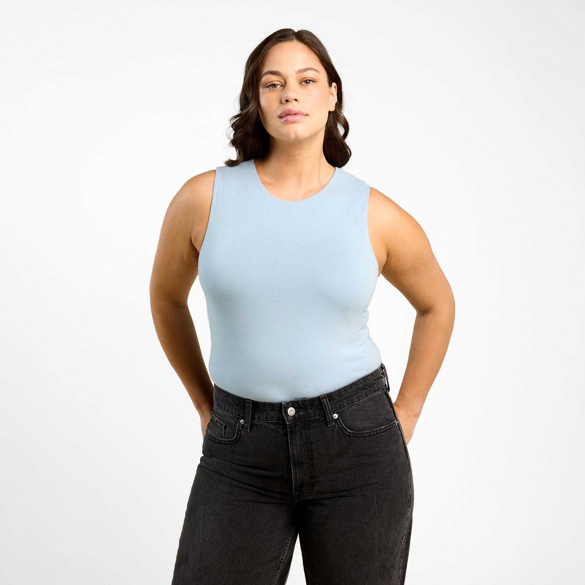 Cotton Stretch Classic Crewneck Tank Bodysuit
