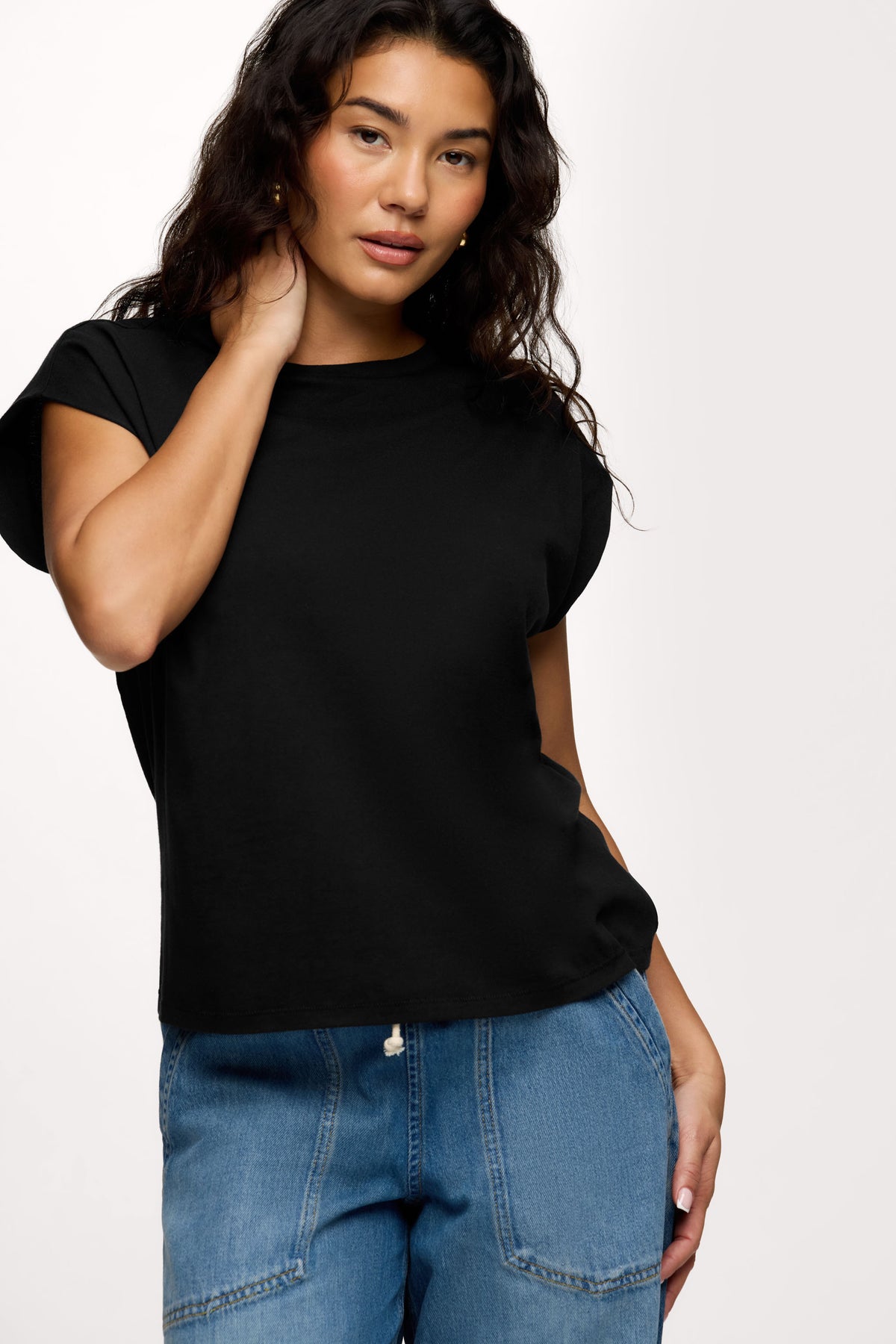 Color:Black | nuuds muscle tee – jersey knit fabric womens cotton t-shirts basic tees tops for women
