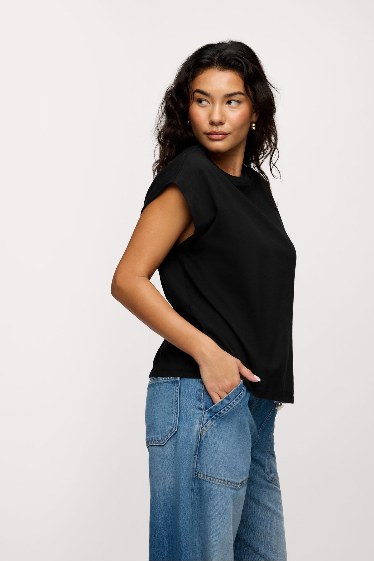Color:Black | nuuds muscle tee – jersey knit fabric womens cotton t-shirts basic tees tops for women