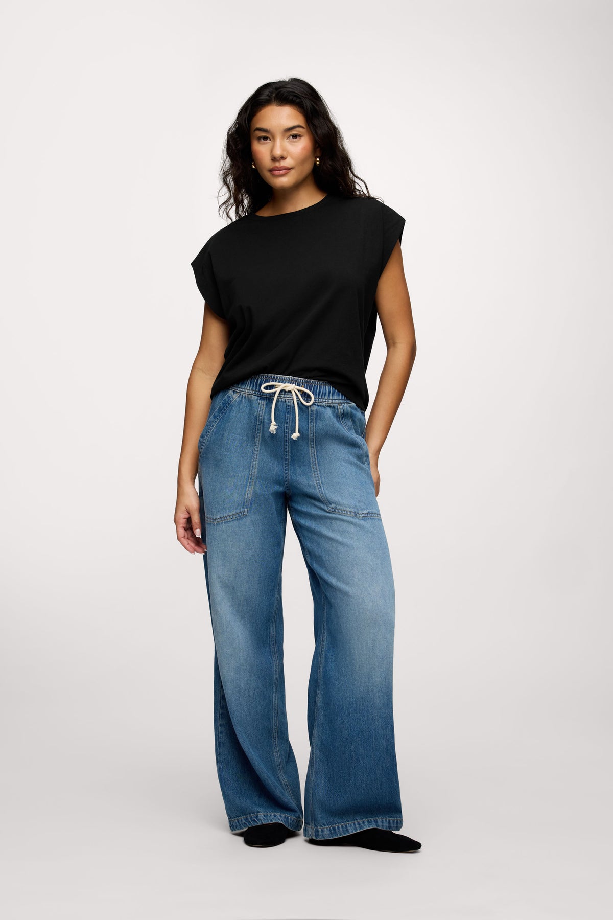 Color:Black | nuuds muscle tee – jersey knit fabric womens cotton t-shirts basic tees tops for women