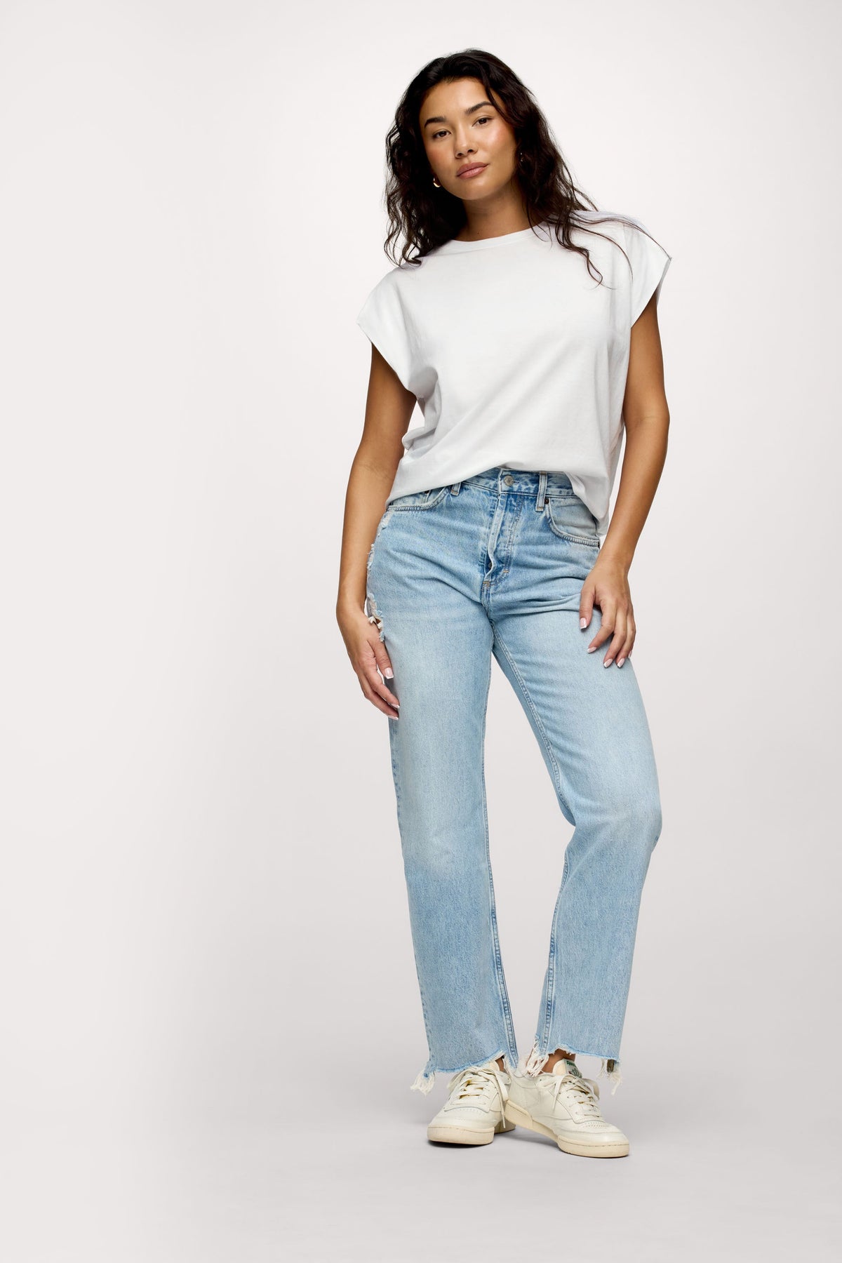 Color:White | nuuds muscle tee – jersey knit fabric womens cotton t-shirts basic tees tops for women