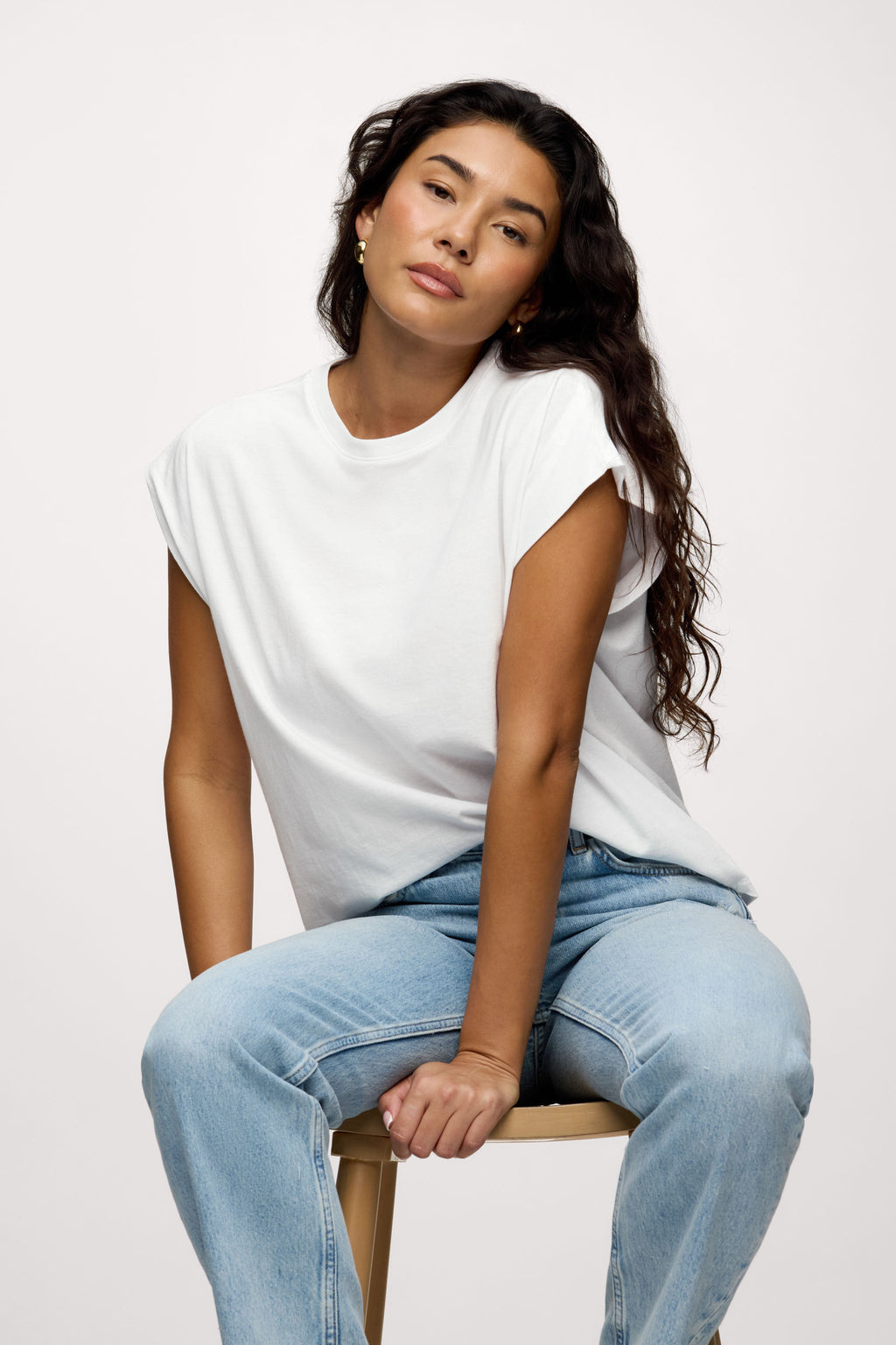 Color:White | nuuds muscle tee – jersey knit fabric womens cotton t-shirts basic tees tops for women