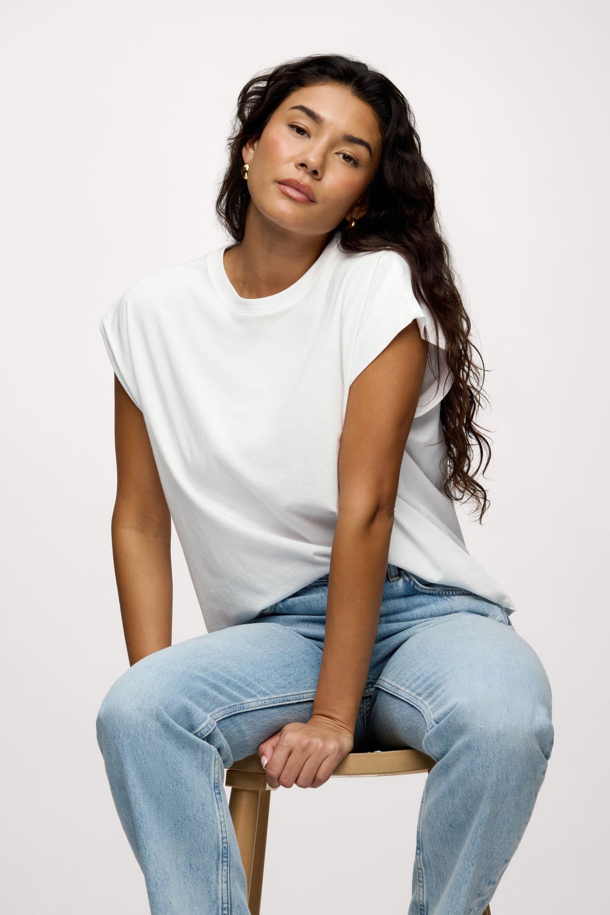 Color:White | nuuds muscle tee – jersey knit fabric womens cotton t-shirts basic tees tops for women