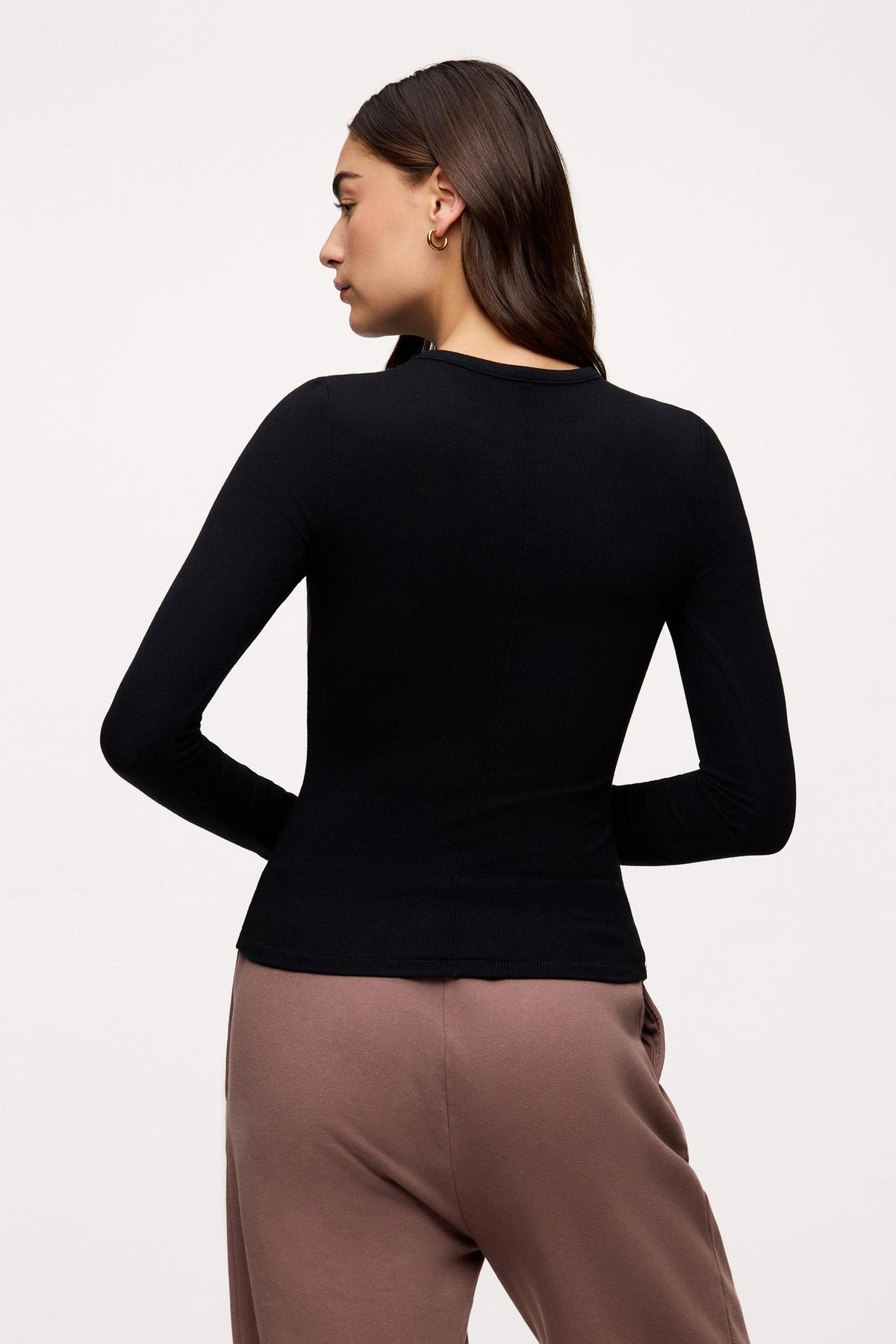Color:Black | nuuds women’s long sleeve shirts fitted modal top - soft modal women’s long sleeve tops
