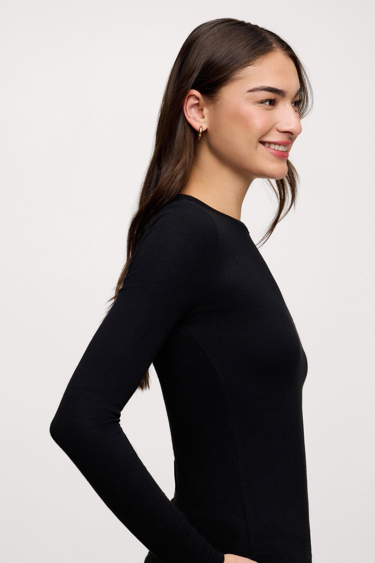 Color:Black | nuuds women’s long sleeve shirts fitted modal top - soft modal women’s long sleeve tops